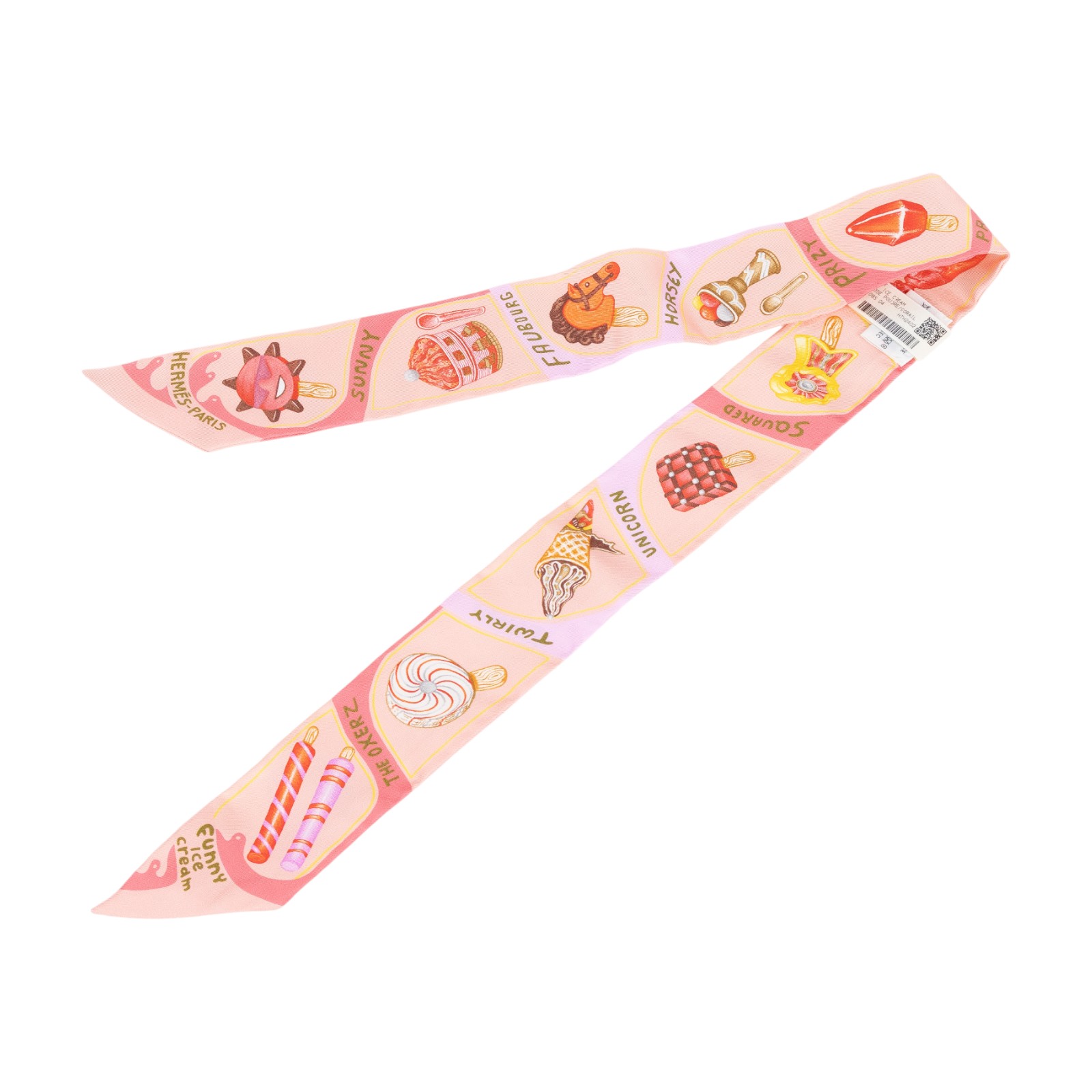愛馬仕 Hermes Funny Ice Cream Twilly 絲巾 粉色 珊瑚色 小雞黃色 H064109Sv04 HTH2402  原廠盒子