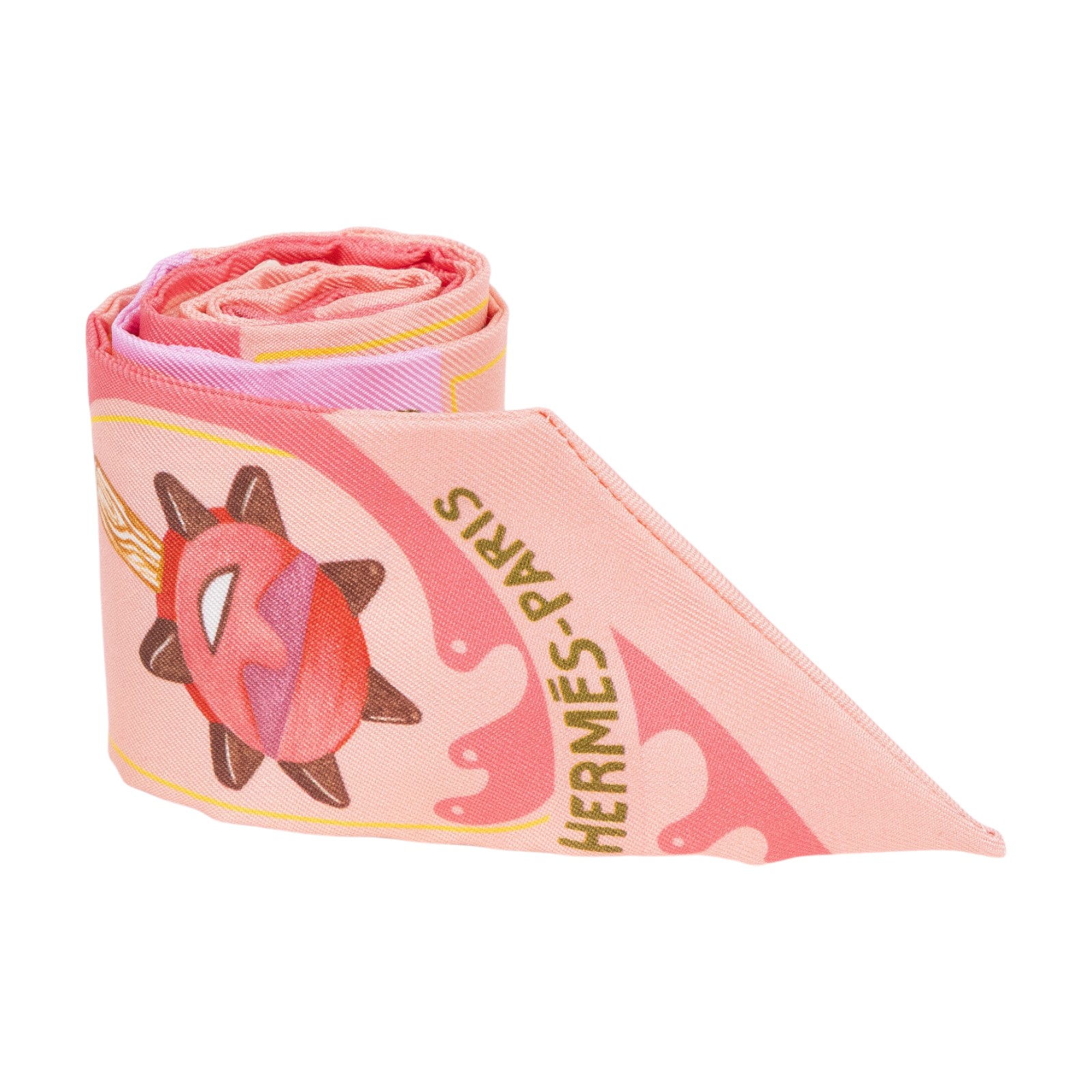 愛馬仕 Hermes Funny Ice Cream Twilly 絲巾 粉色 珊瑚色 小雞黃色 H064109Sv04 HTH2402  原廠盒子