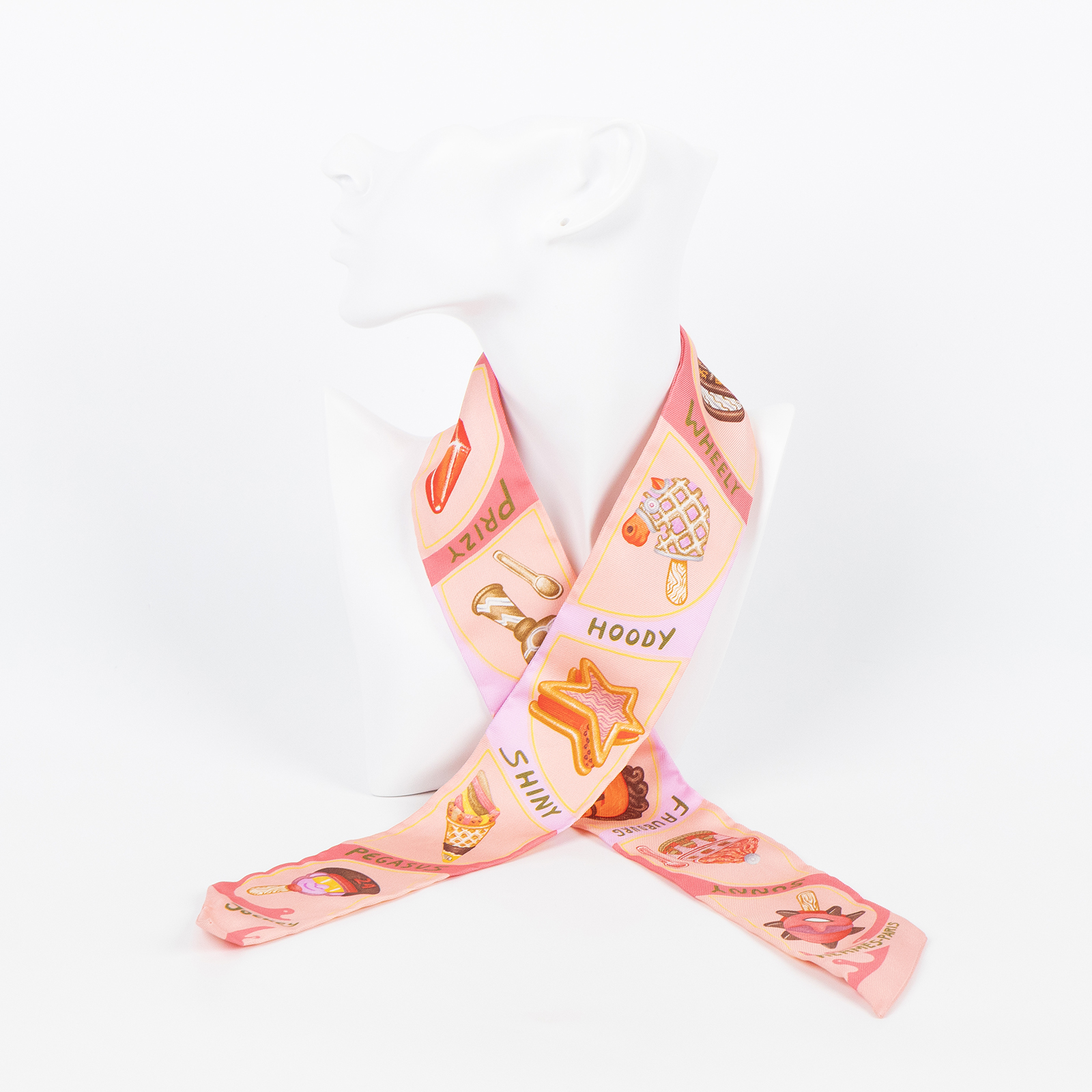 愛馬仕 Hermes Funny Ice Cream Twilly 絲巾 粉色 珊瑚色 小雞黃色 H064109Sv04 HTH2402  原廠盒子