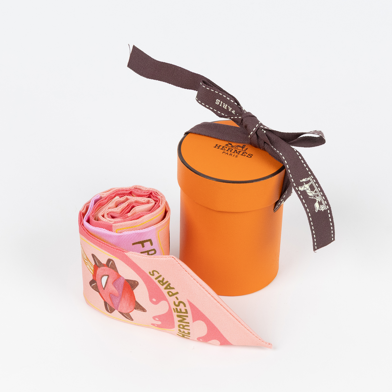 愛馬仕 Hermes Funny Ice Cream Twilly 絲巾 粉色 珊瑚色 小雞黃色 H064109Sv04 HTH2402  原廠盒子