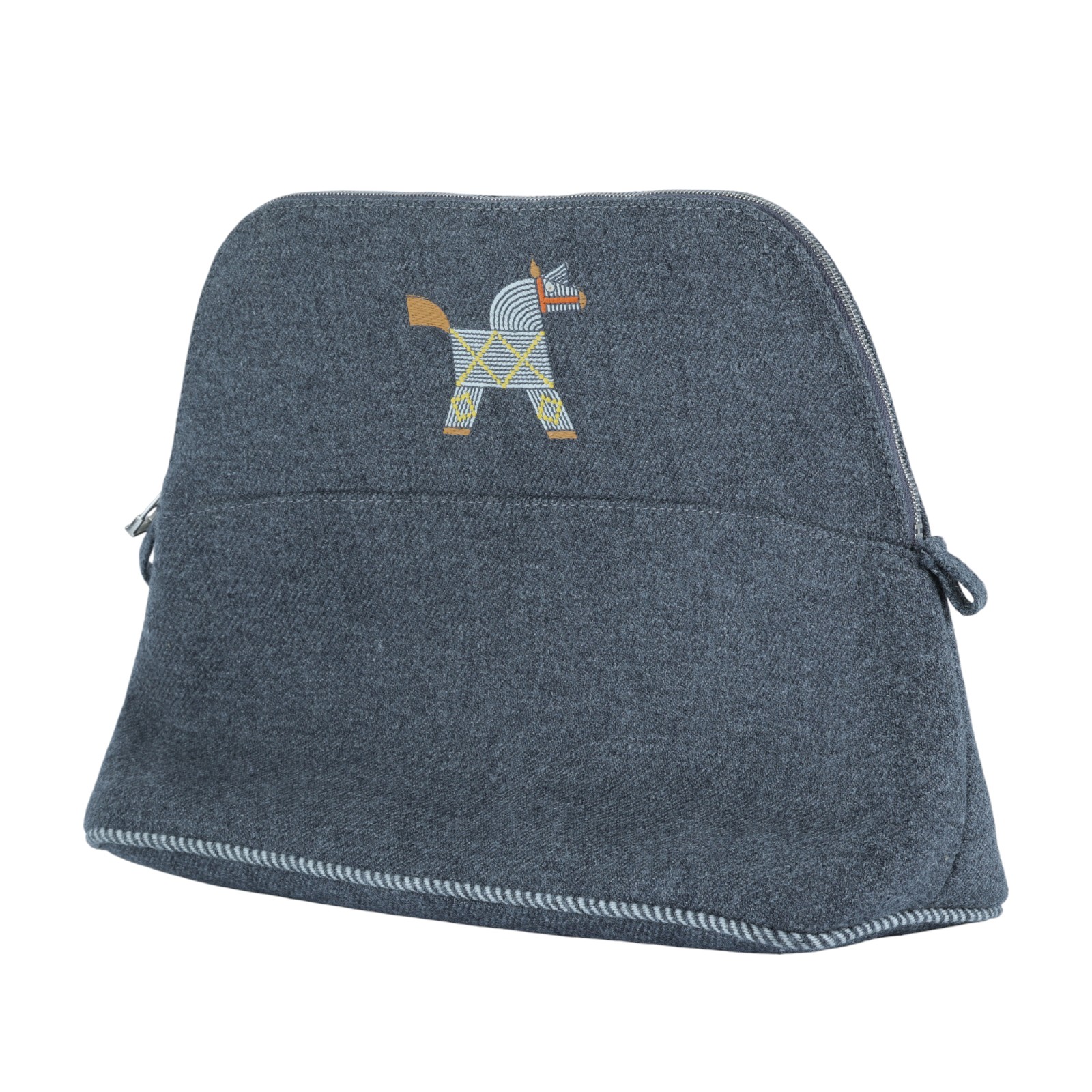 愛馬仕 Hermes Bolide Animaux Nattes 收納包 珍珠灰 H103834Mv03  灰小馬圖案手拿包 無附屬品