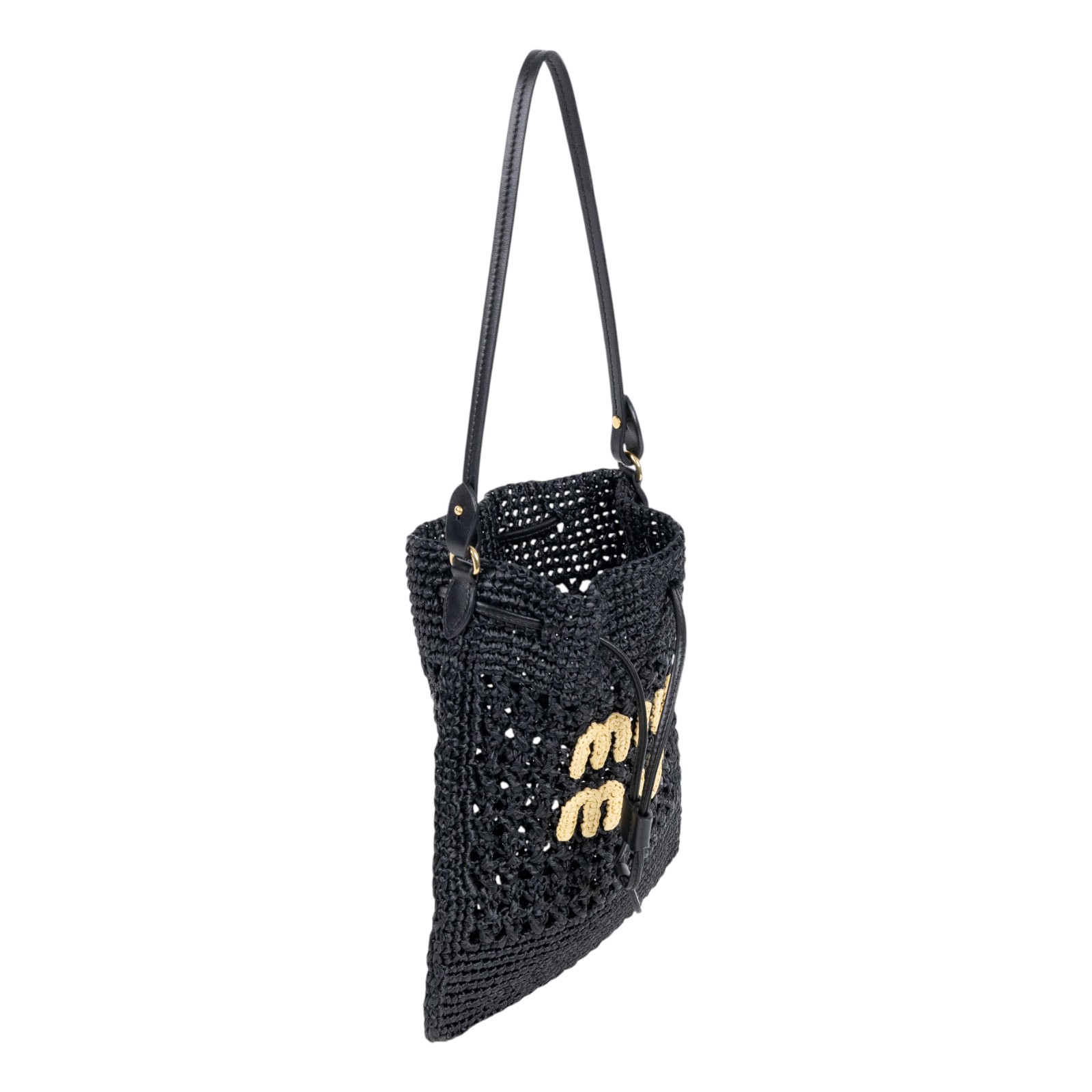 繆繆 MIU MIU 編織迷你包 5ND016_2DO1 黑編織迷你束口手提包 無附屬品