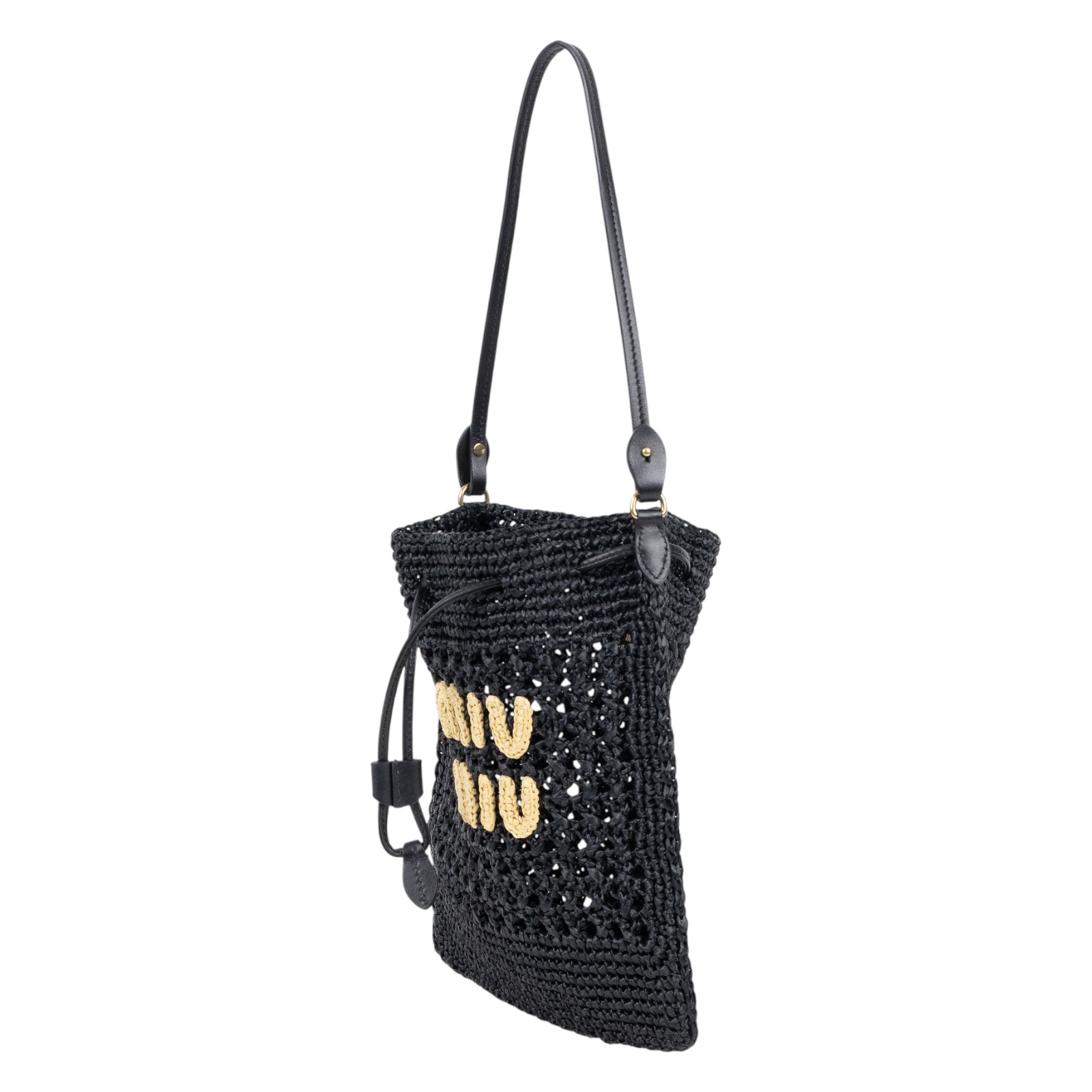 繆繆 MIU MIU 編織迷你包 5ND016_2DO1 黑編織迷你束口手提包 無附屬品