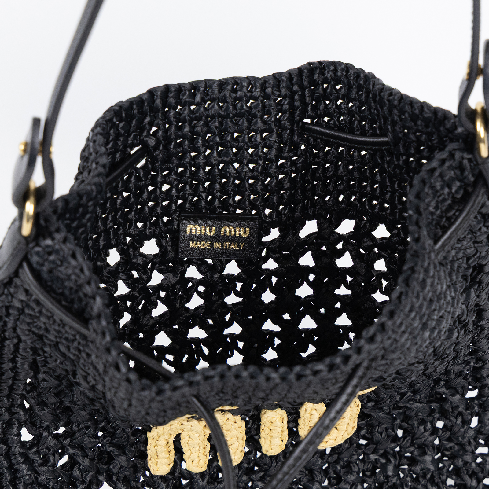 繆繆 MIU MIU 編織迷你包 5ND016_2DO1 黑編織迷你束口手提包 無附屬品