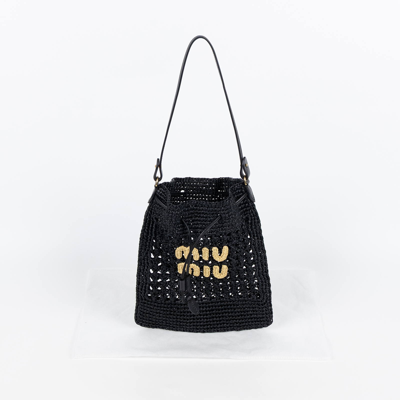 繆繆 MIU MIU 編織迷你包 5ND016_2DO1 黑編織迷你束口手提包 無附屬品