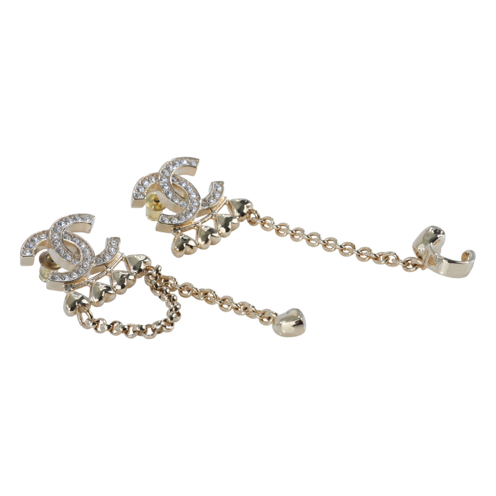 香奈兒 CHANEL CC LOGO 耳環 耳釘  金色雙C愛心耳釦耳環 原廠盒子/內襯