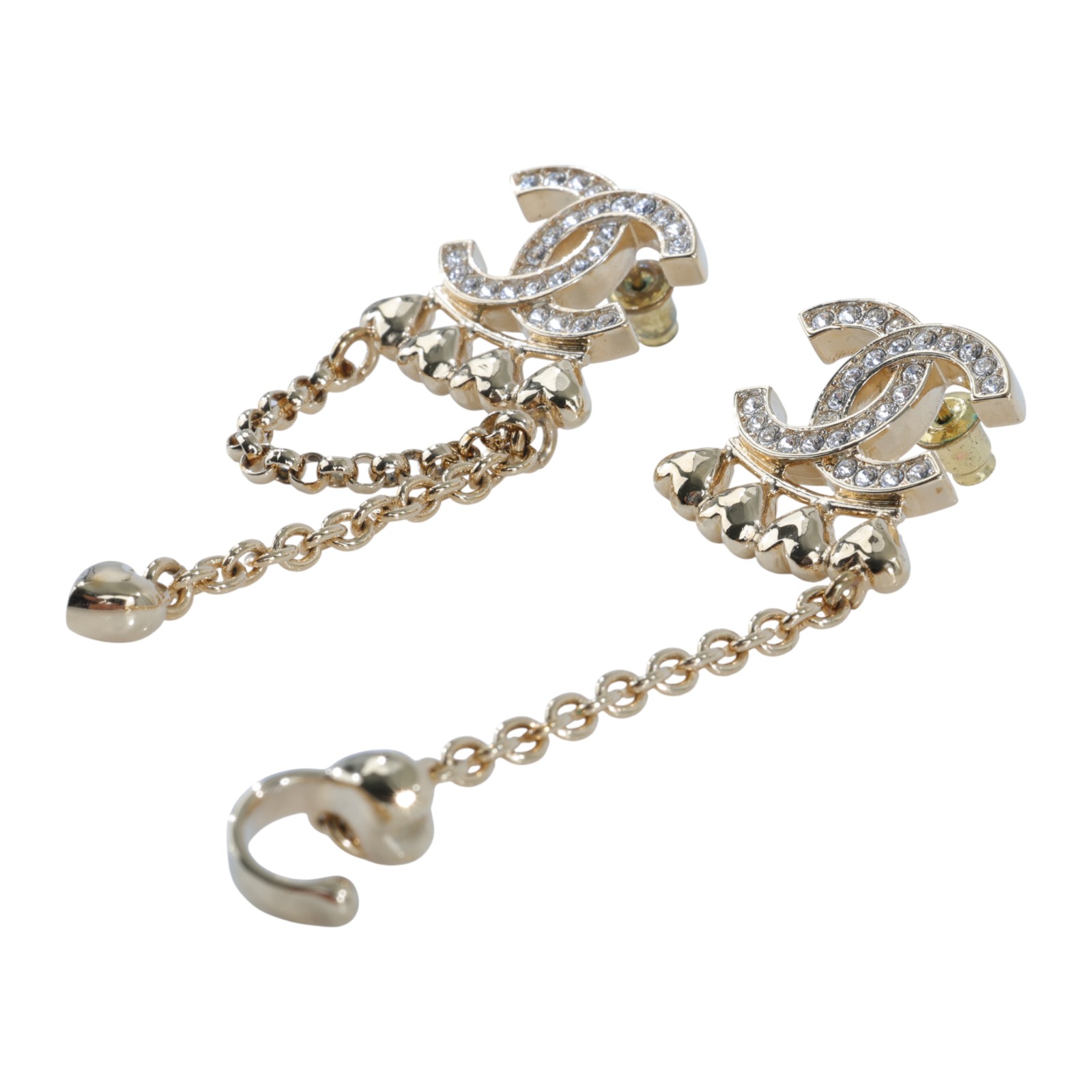 香奈兒 CHANEL CC LOGO 耳環 耳釘  金色雙C愛心耳釦耳環 原廠盒子/內襯