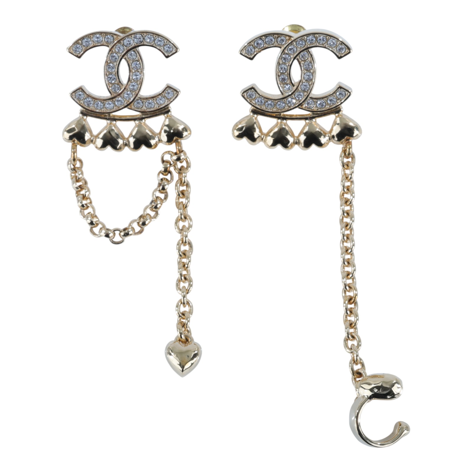 香奈兒 CHANEL CC LOGO 耳環 耳釘  金色雙C愛心耳釦耳環 原廠盒子/內襯