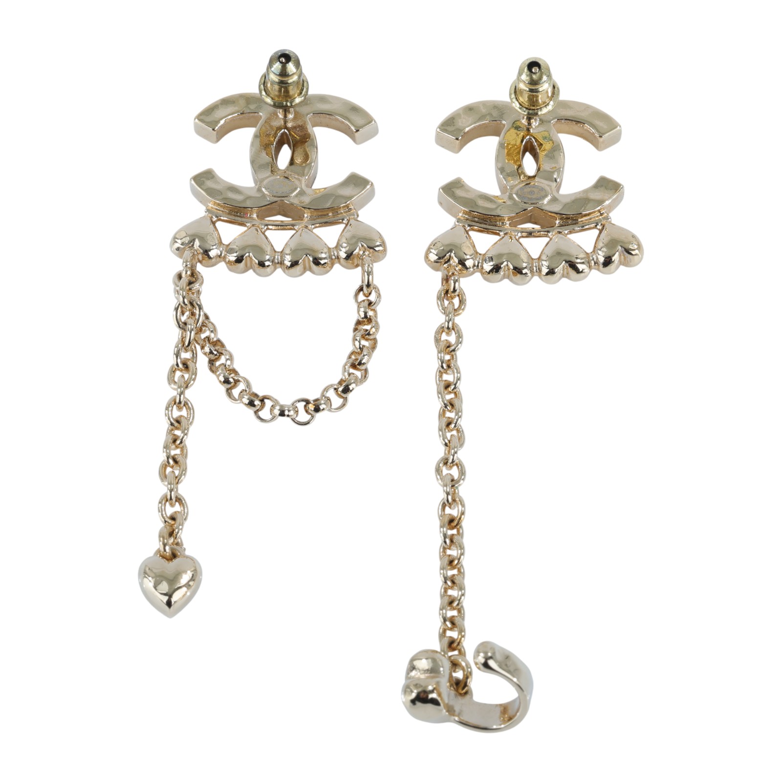 香奈兒 CHANEL CC LOGO 耳環 耳釘  金色雙C愛心耳釦耳環 原廠盒子/內襯