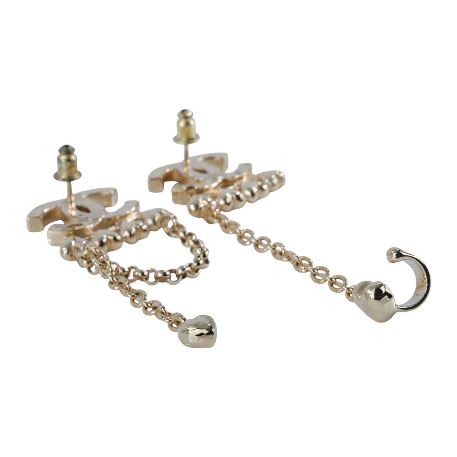 香奈兒 CHANEL CC LOGO 耳環 耳釘  金色雙C愛心耳釦耳環 原廠盒子/內襯