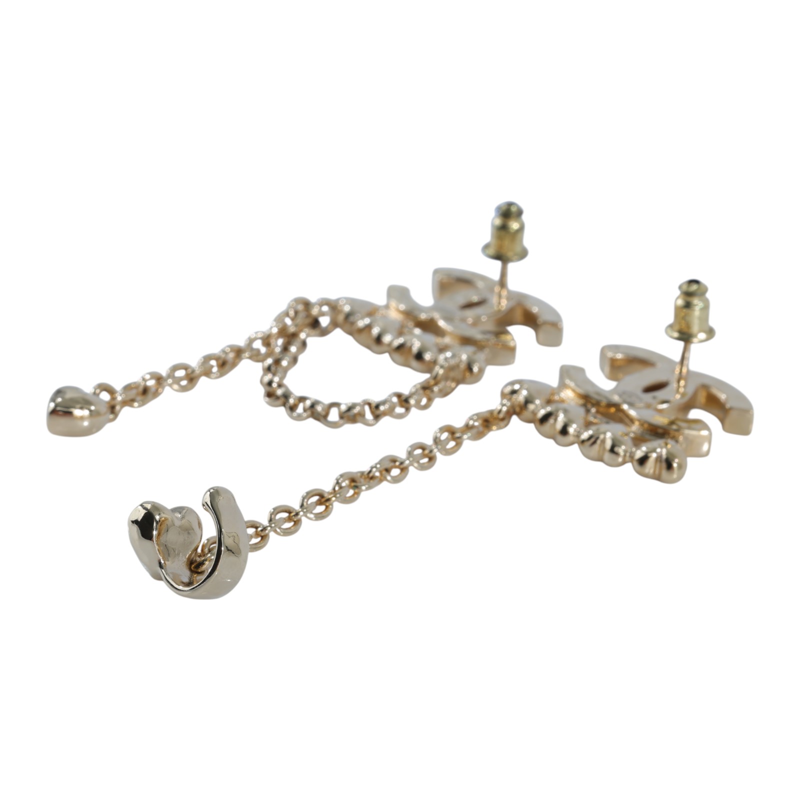 香奈兒 CHANEL CC LOGO 耳環 耳釘  金色雙C愛心耳釦耳環 原廠盒子/內襯