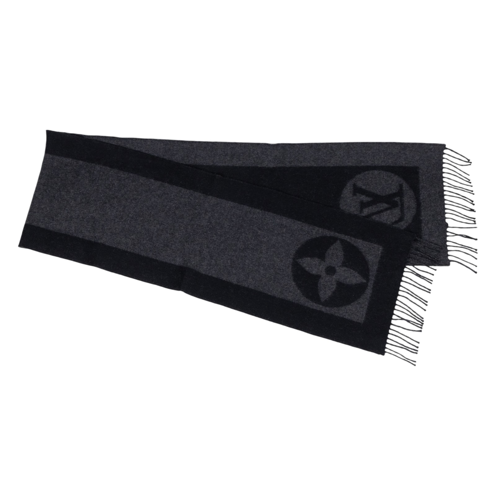 路易威登 LOUIS VUITTON Monogram 老花 圍巾 M70482 黑羊毛原花圍巾 無附屬品