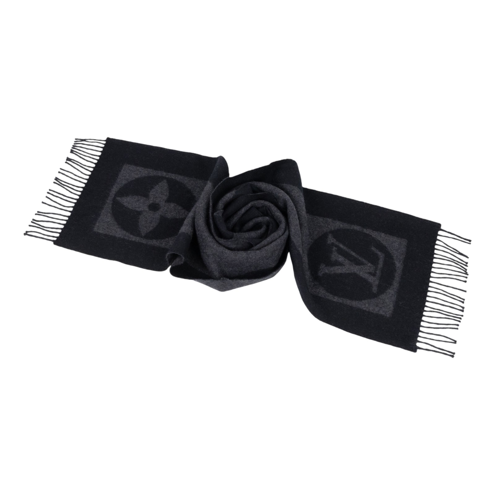 路易威登 LOUIS VUITTON Monogram 老花 圍巾 M70482 黑羊毛原花圍巾 無附屬品