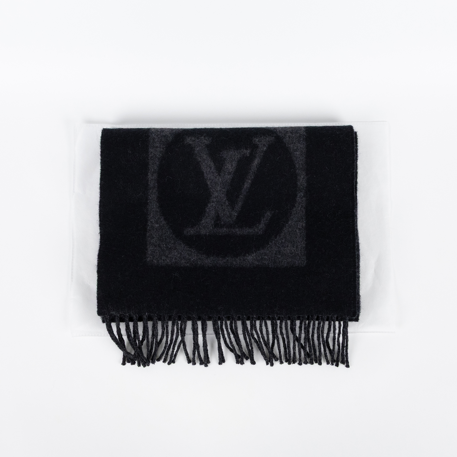 路易威登 LOUIS VUITTON Monogram 老花 圍巾 M70482 黑羊毛原花圍巾 無附屬品