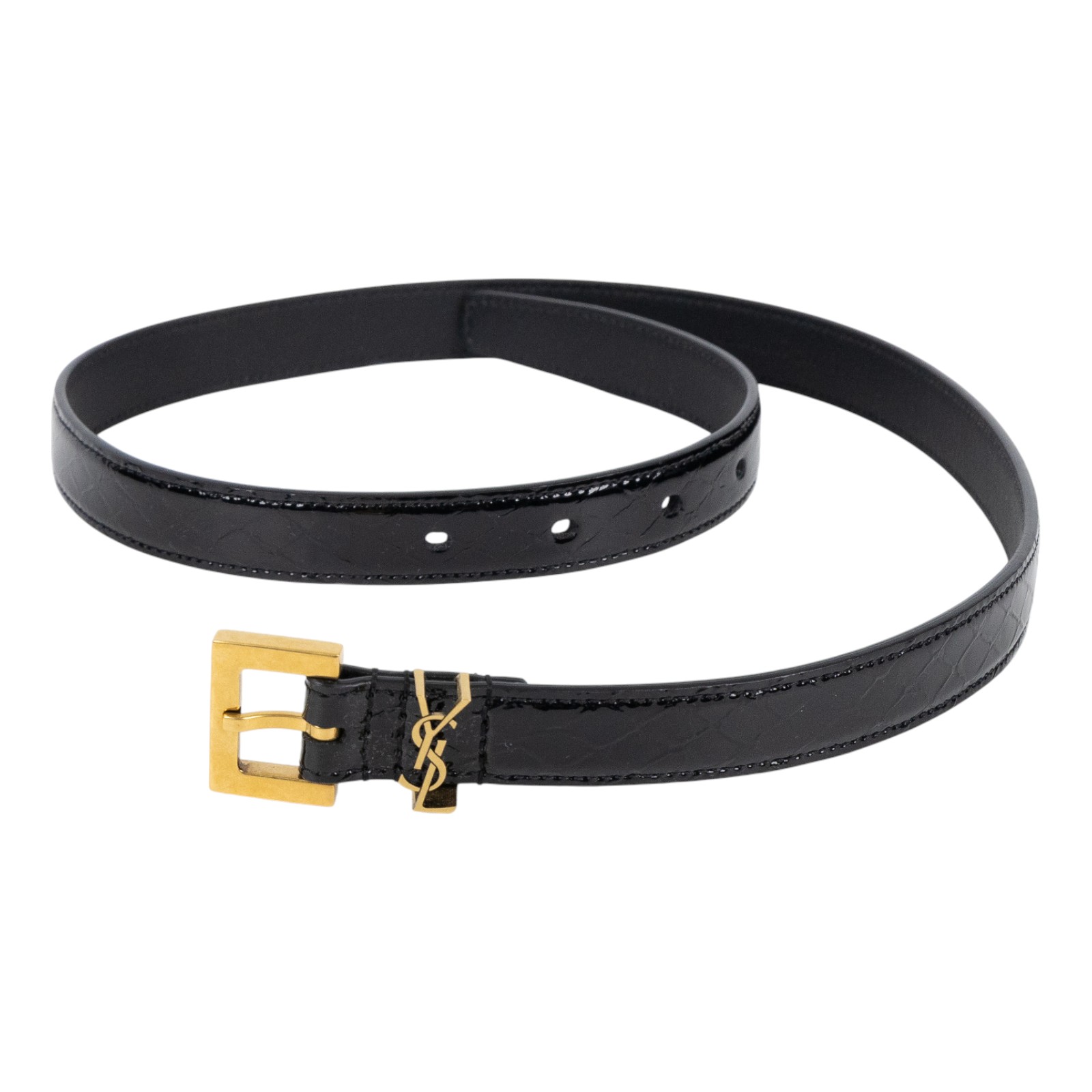 聖羅蘭 YSL SAINT LAURENT Cassandre 光面BOX皮革 方形搭扣 幼身 腰帶 554465BOO0W_70  防塵袋