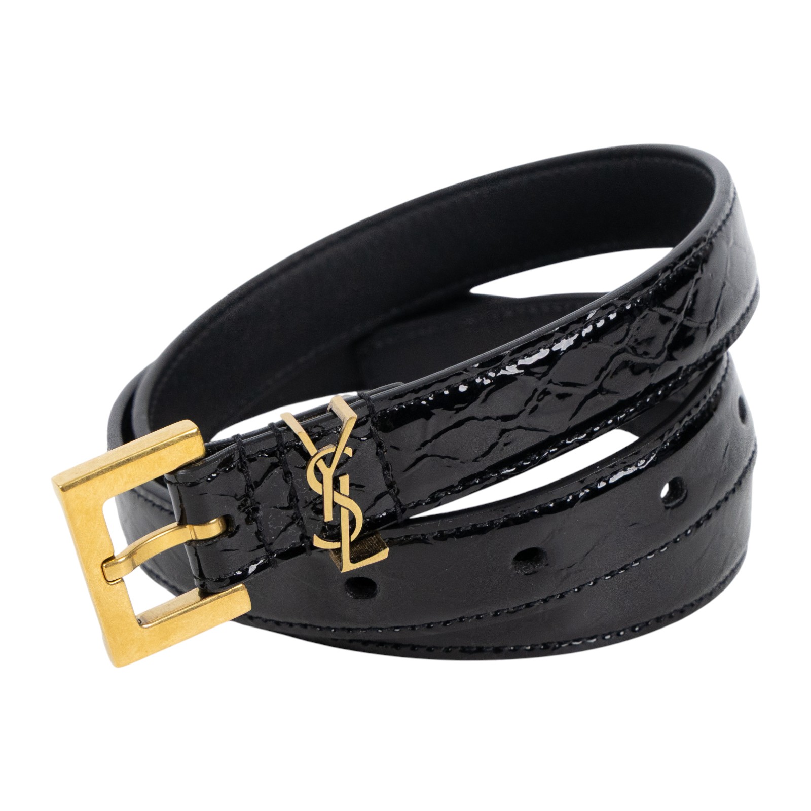 聖羅蘭 YSL SAINT LAURENT Cassandre 光面BOX皮革 方形搭扣 幼身 腰帶 554465BOO0W_70  防塵袋