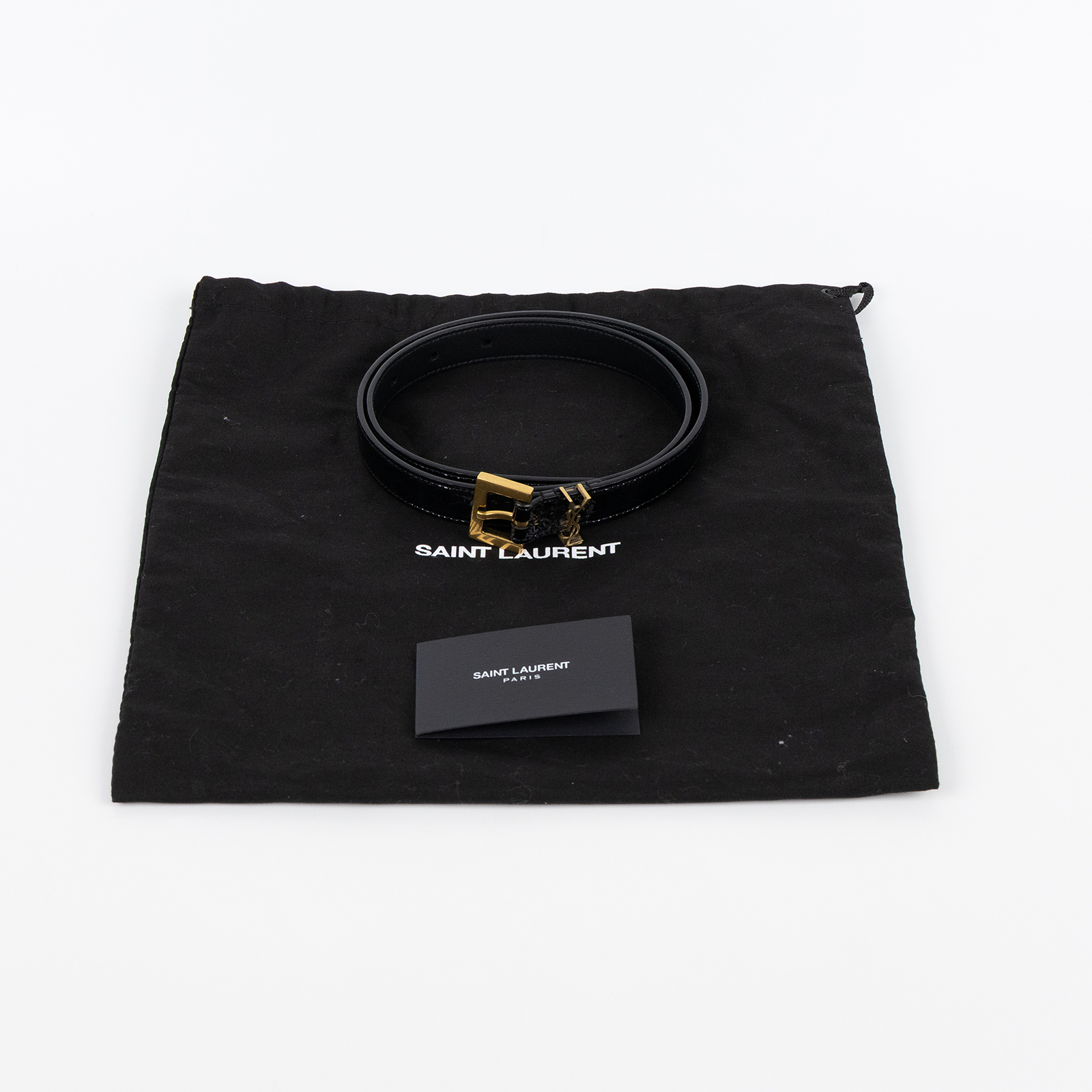 聖羅蘭 YSL SAINT LAURENT Cassandre 光面BOX皮革 方形搭扣 幼身 腰帶 554465BOO0W_70  防塵袋