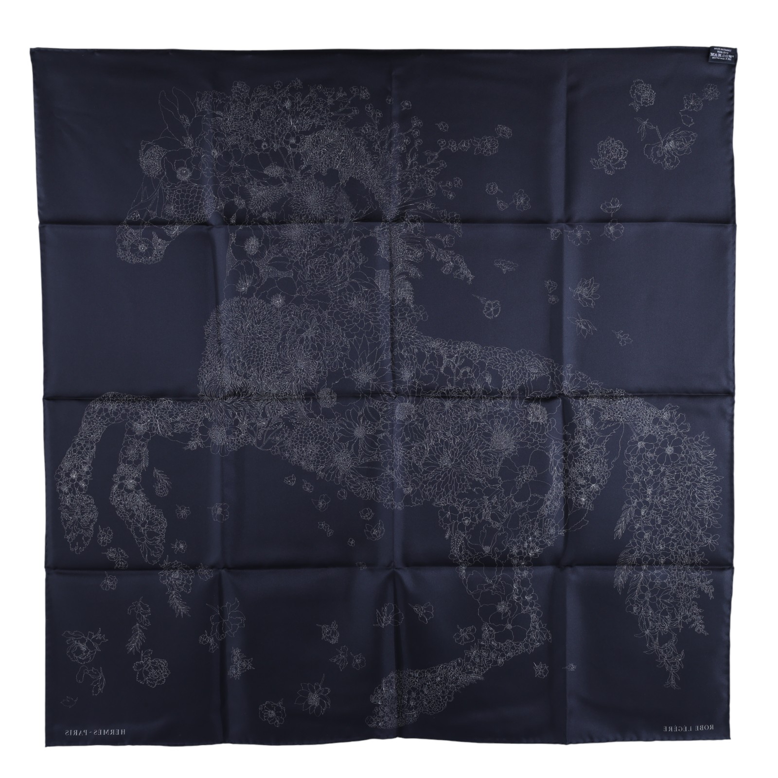 愛馬仕 Hermes Robe Legere 90 方巾   黑花卉絲巾90X90 原廠盒子