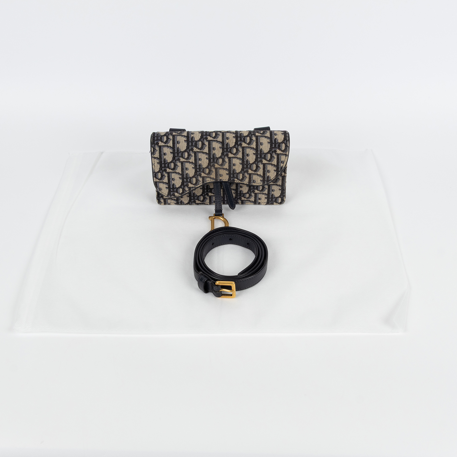 迪奧 CHRISTIAN DIOR Saddle 馬鞍 腰包 S5619CTZQ 藍緹花帆布SADDLE馬鞍腰包 無附屬品