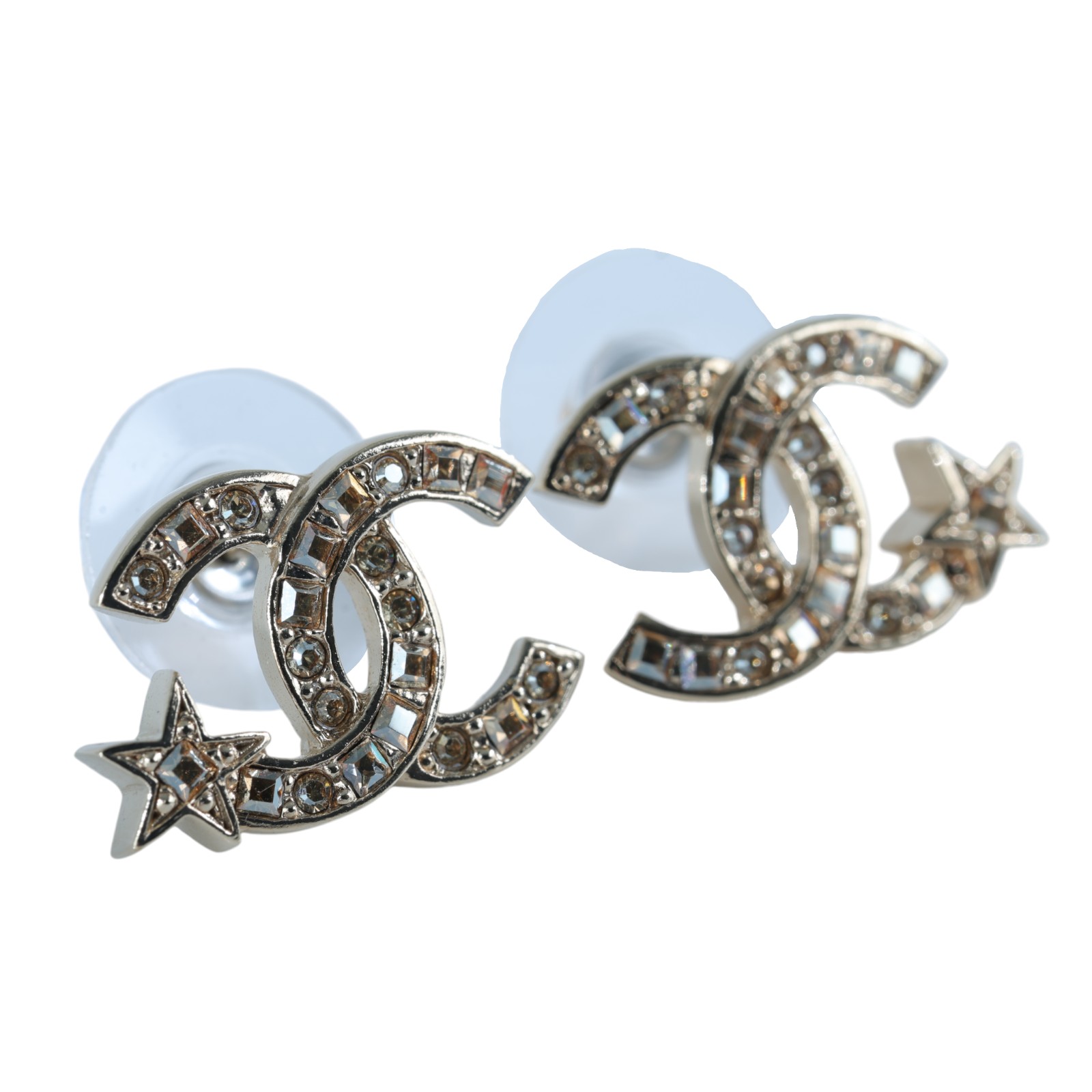 香奈兒 CHANEL CC LOGO 耳環 耳釘 C21S 星星水鑽雙C耳環 原廠盒子/內襯