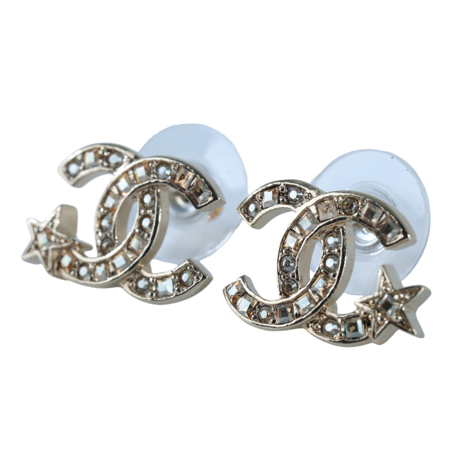 香奈兒 CHANEL CC LOGO 耳環 耳釘 C21S 星星水鑽雙C耳環 原廠盒子/內襯