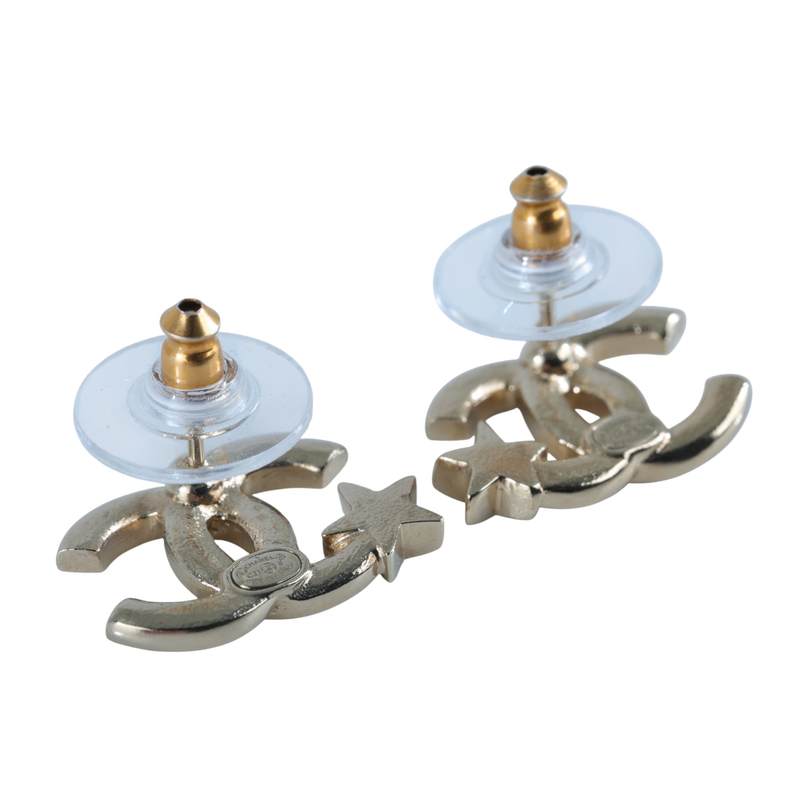 香奈兒 CHANEL CC LOGO 耳環 耳釘 C21S 星星水鑽雙C耳環 原廠盒子/內襯