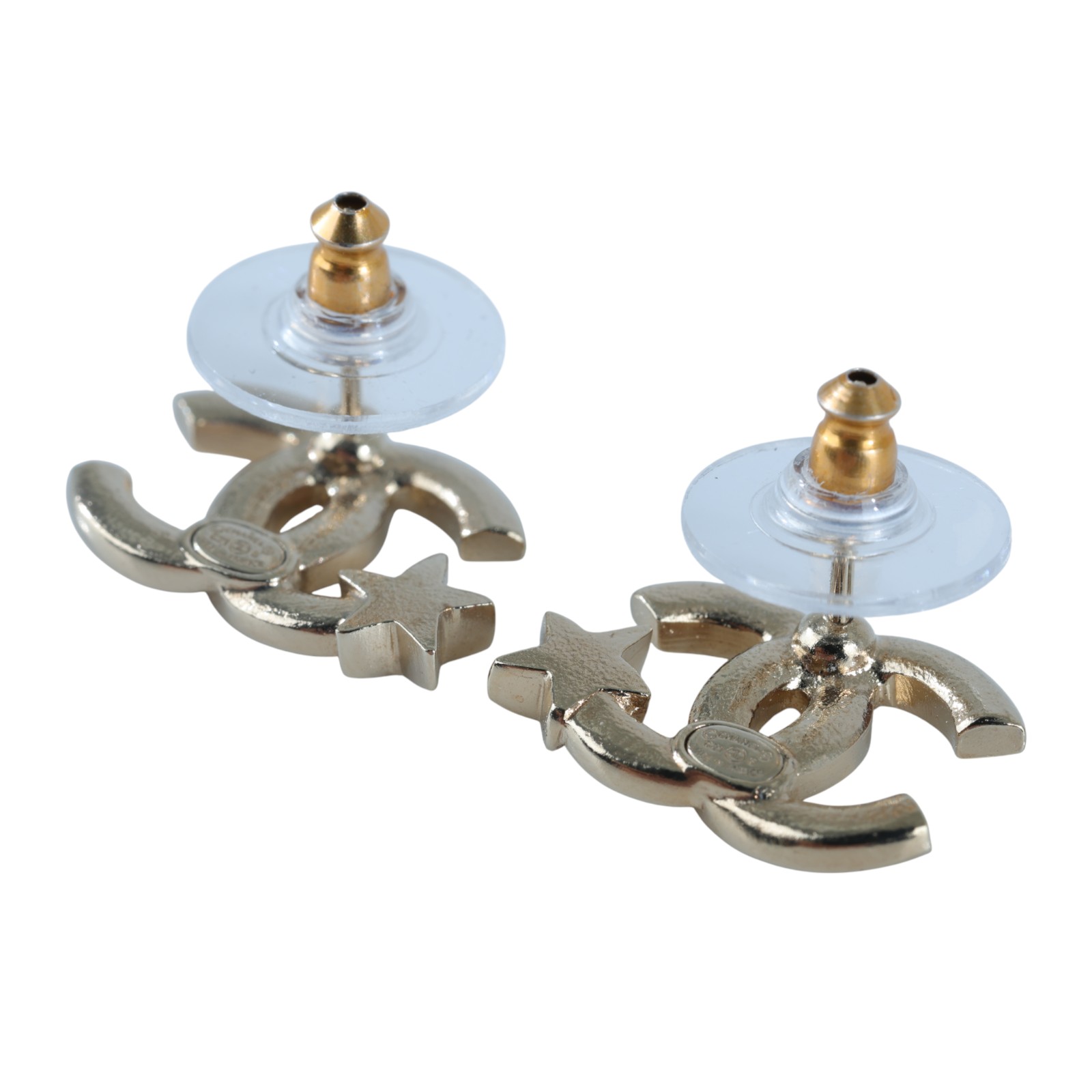 香奈兒 CHANEL CC LOGO 耳環 耳釘 C21S 星星水鑽雙C耳環 原廠盒子/內襯