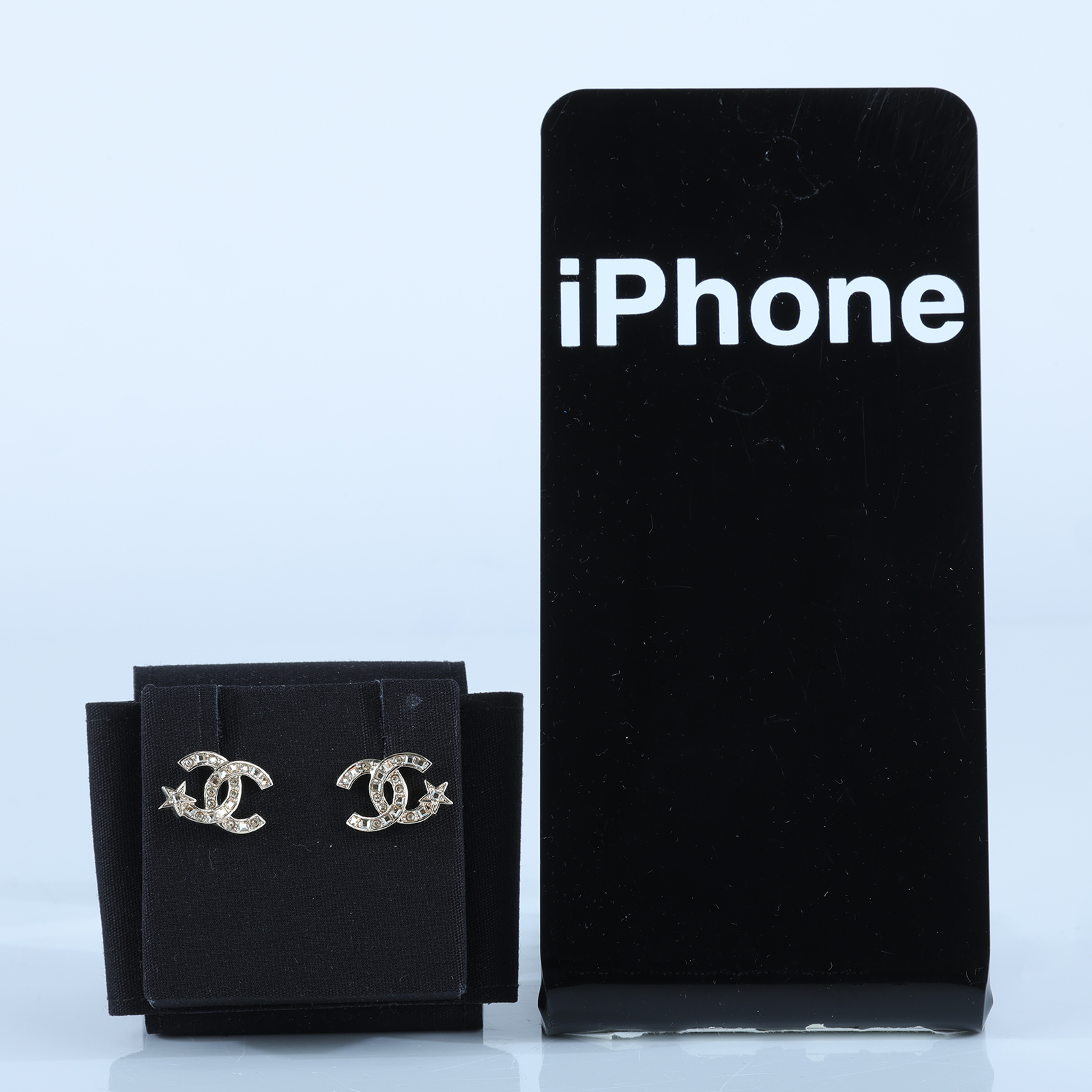 香奈兒 CHANEL CC LOGO 耳環 耳釘 C21S 星星水鑽雙C耳環 原廠盒子/內襯