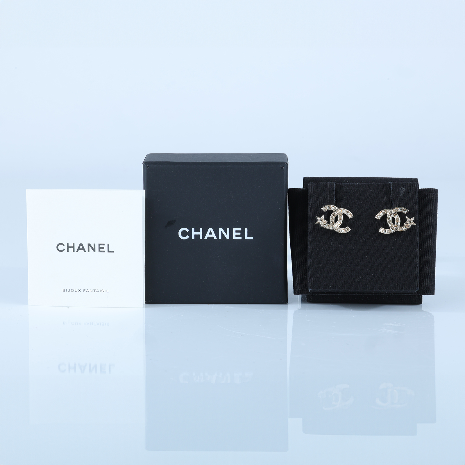 香奈兒 CHANEL CC LOGO 耳環 耳釘 C21S 星星水鑽雙C耳環 原廠盒子/內襯