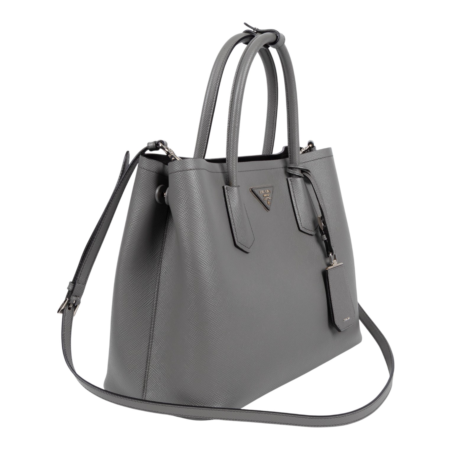 普拉達 PRADA Saffiano 手提包 肩背包 托特包 BN2775_2A4A 灰SAFFIANO DOUBLE BAG 防塵袋/背帶