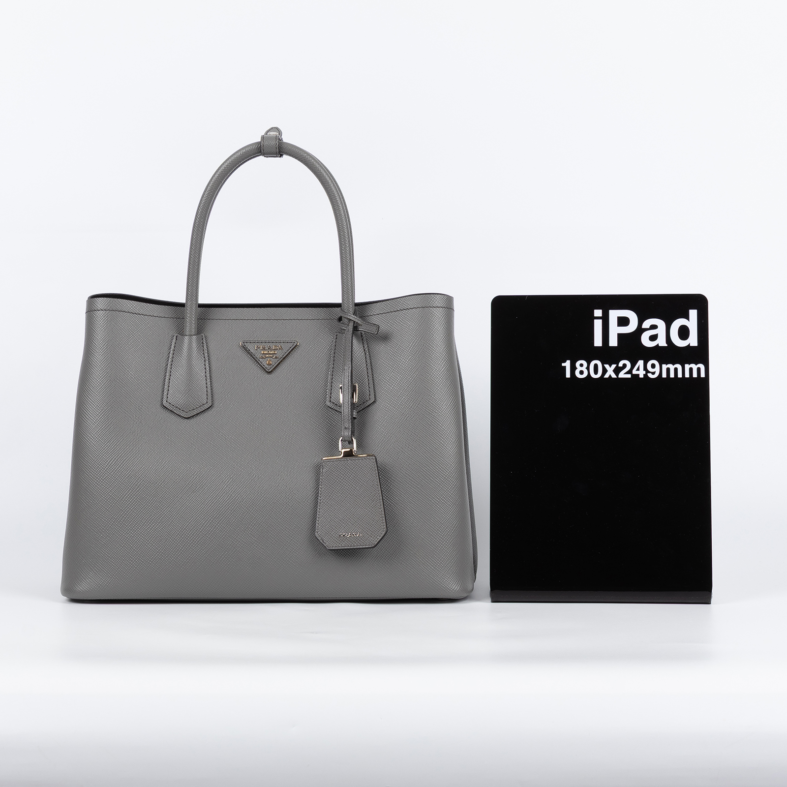 普拉達 PRADA Saffiano 手提包 肩背包 托特包 BN2775_2A4A 灰SAFFIANO DOUBLE BAG 防塵袋/背帶