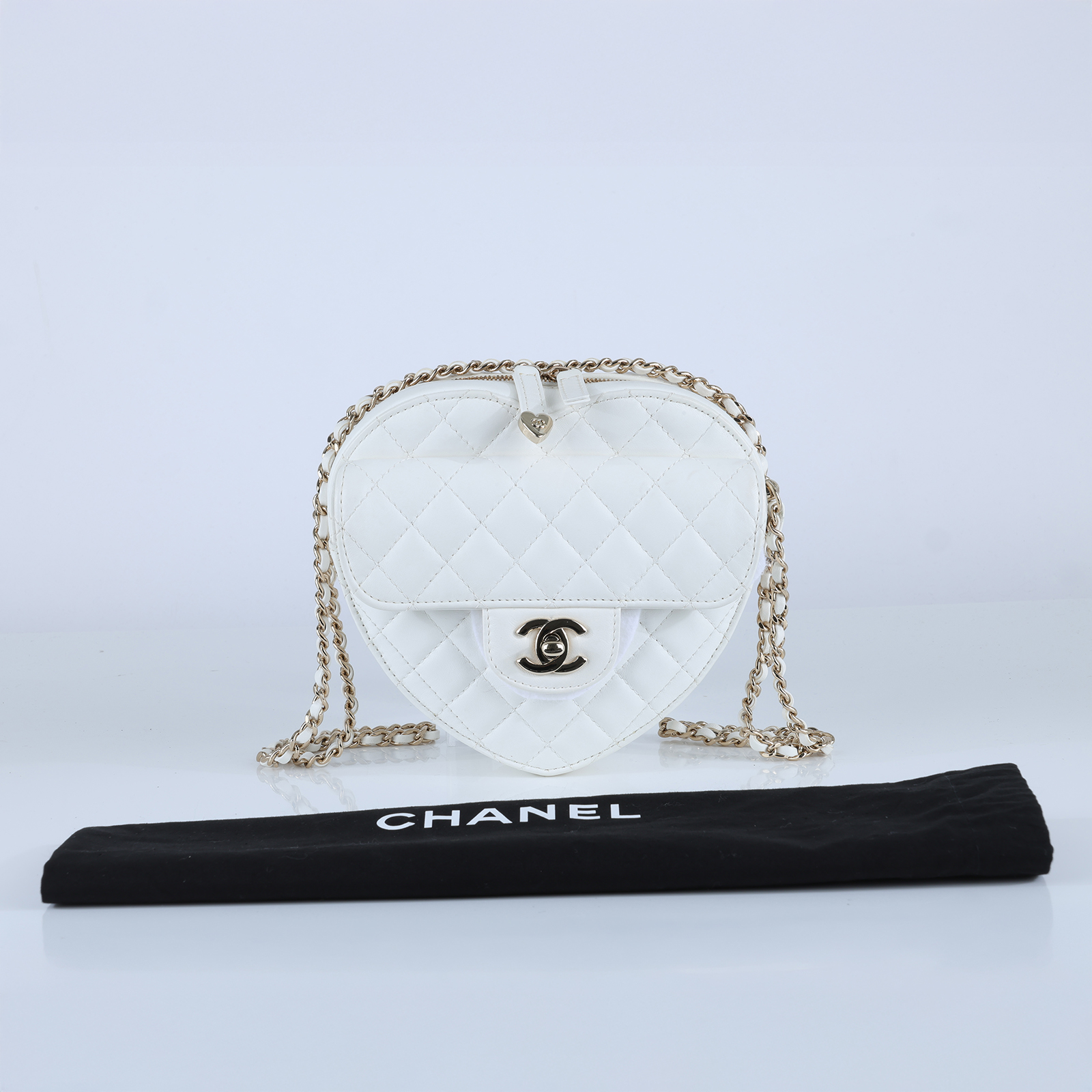 香奈兒 CHANEL CC In Love 斜背 愛心包 AS3191 晶片款 白愛心包 防塵袋