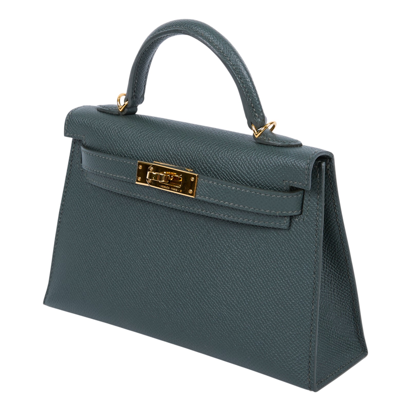 愛馬仕 Hermes Kelly Bag 凱莉包 mini KLM W刻 灰綠金MINI KELLY 原廠盒子/防塵袋/背帶