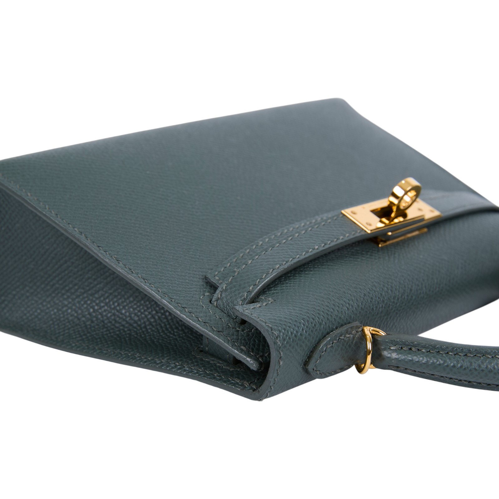 愛馬仕 Hermes Kelly Bag 凱莉包 mini KLM W刻 灰綠金MINI KELLY 原廠盒子/防塵袋/背帶