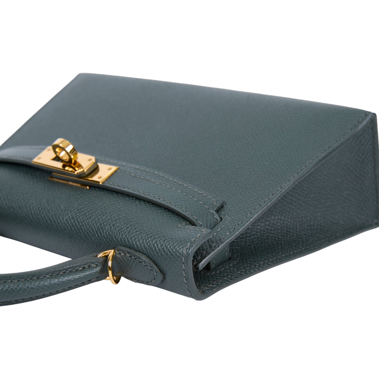 愛馬仕 Hermes Kelly Bag 凱莉包 mini KLM W刻 灰綠金MINI KELLY 原廠盒子/防塵袋/背帶