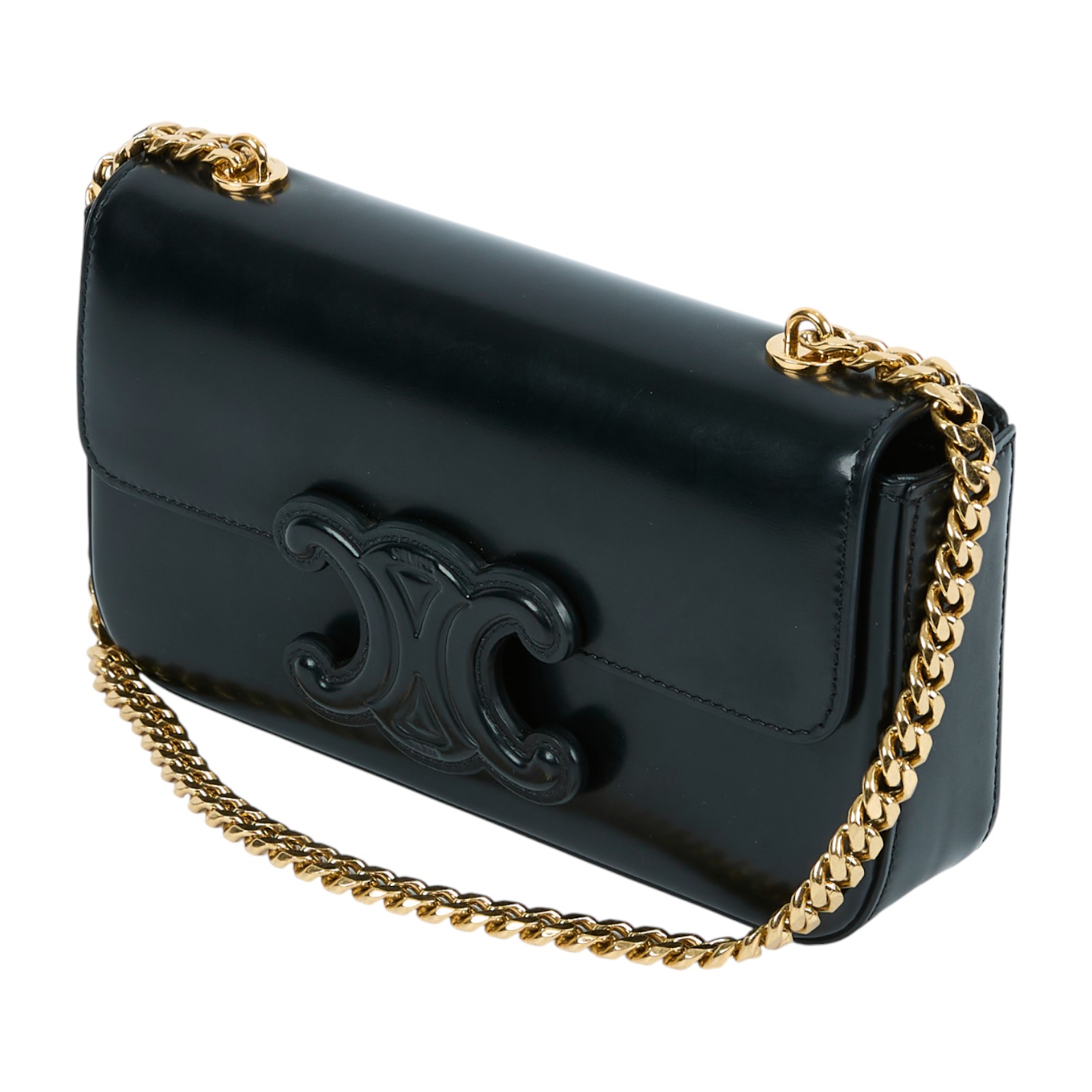 思琳 CELINE Cuir Triomphe 亮面牛皮革 飾鍊 肩背包 199243BF4 黑CUIR TRIOMPHE 防塵袋