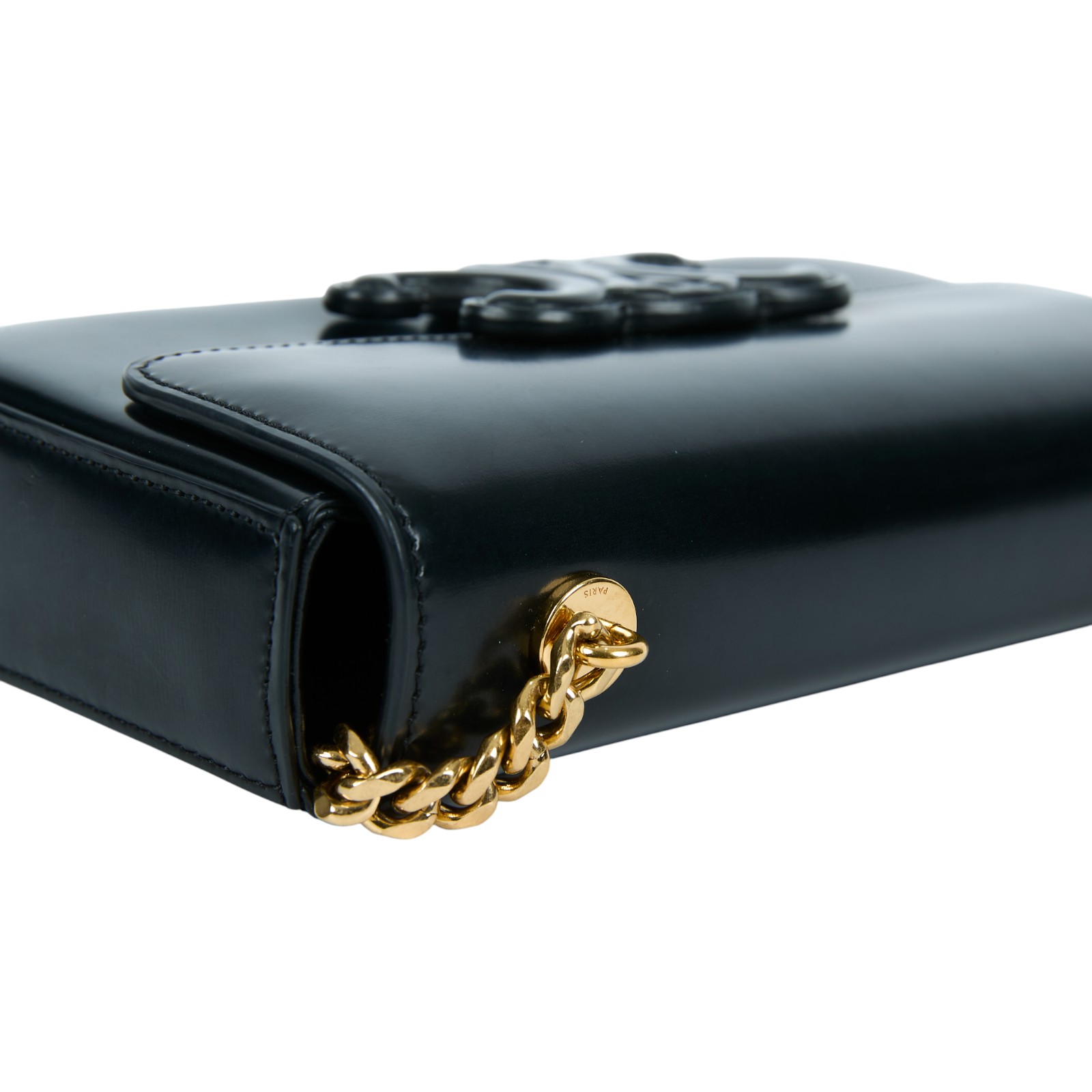 思琳 CELINE Cuir Triomphe 亮面牛皮革 飾鍊 肩背包 199243BF4 黑CUIR TRIOMPHE 防塵袋