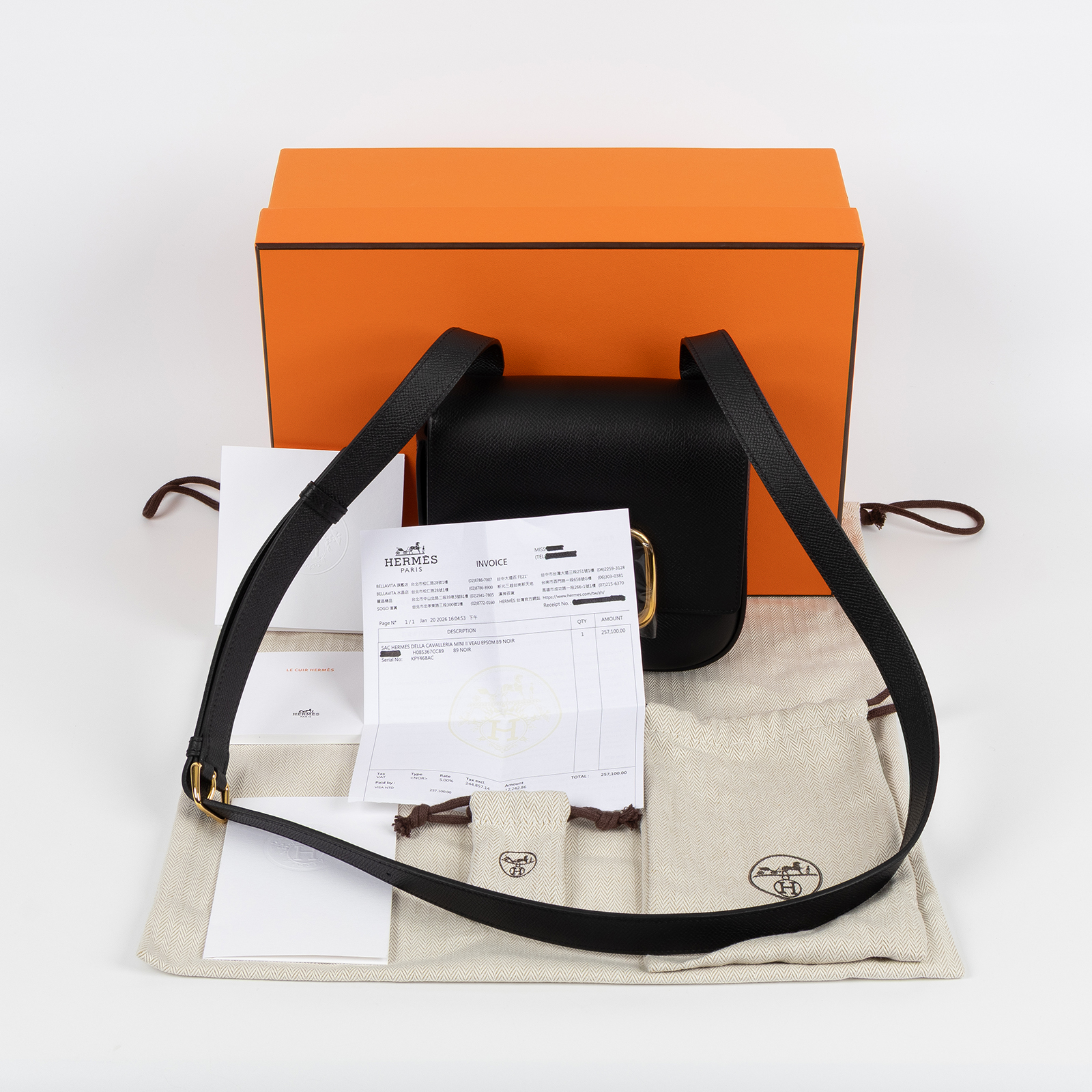 愛馬仕 Hermes Della Cavalleria 迷你 肩背包 金色五金 黑色 H085367CC89 /K刻  原廠盒子/防塵袋/購買證明