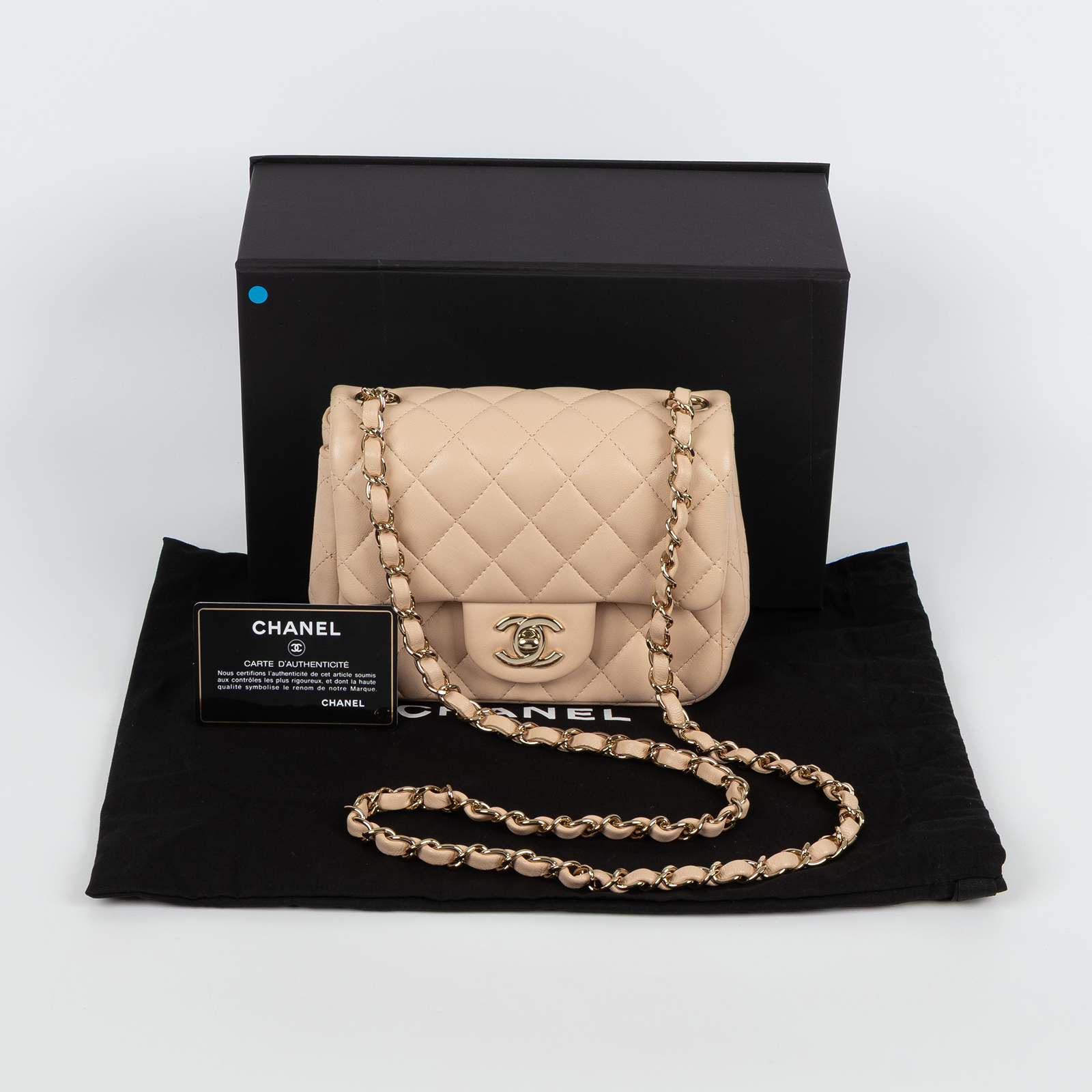 香奈兒 CHANEL CF 方形 迷你 口蓋包 A35200 31開奶茶色羊皮方胖 原廠盒子/防塵袋/保證卡