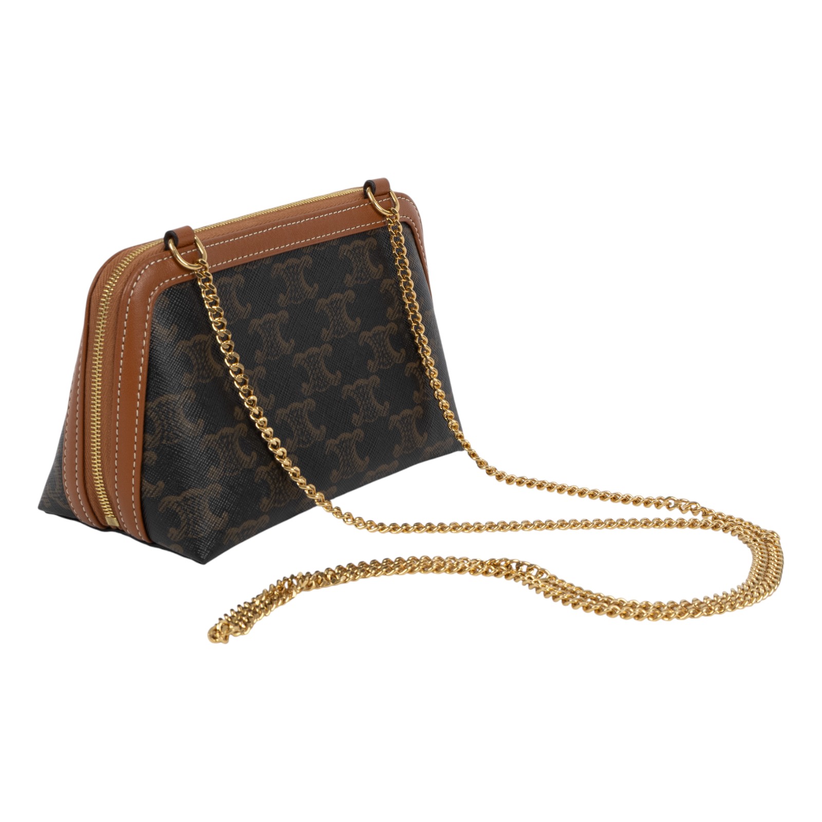 思琳 CELINE 標誌印花飾鍊 手提包 10E382CBX 棕凱旋金鍊包 原廠盒子/防塵袋