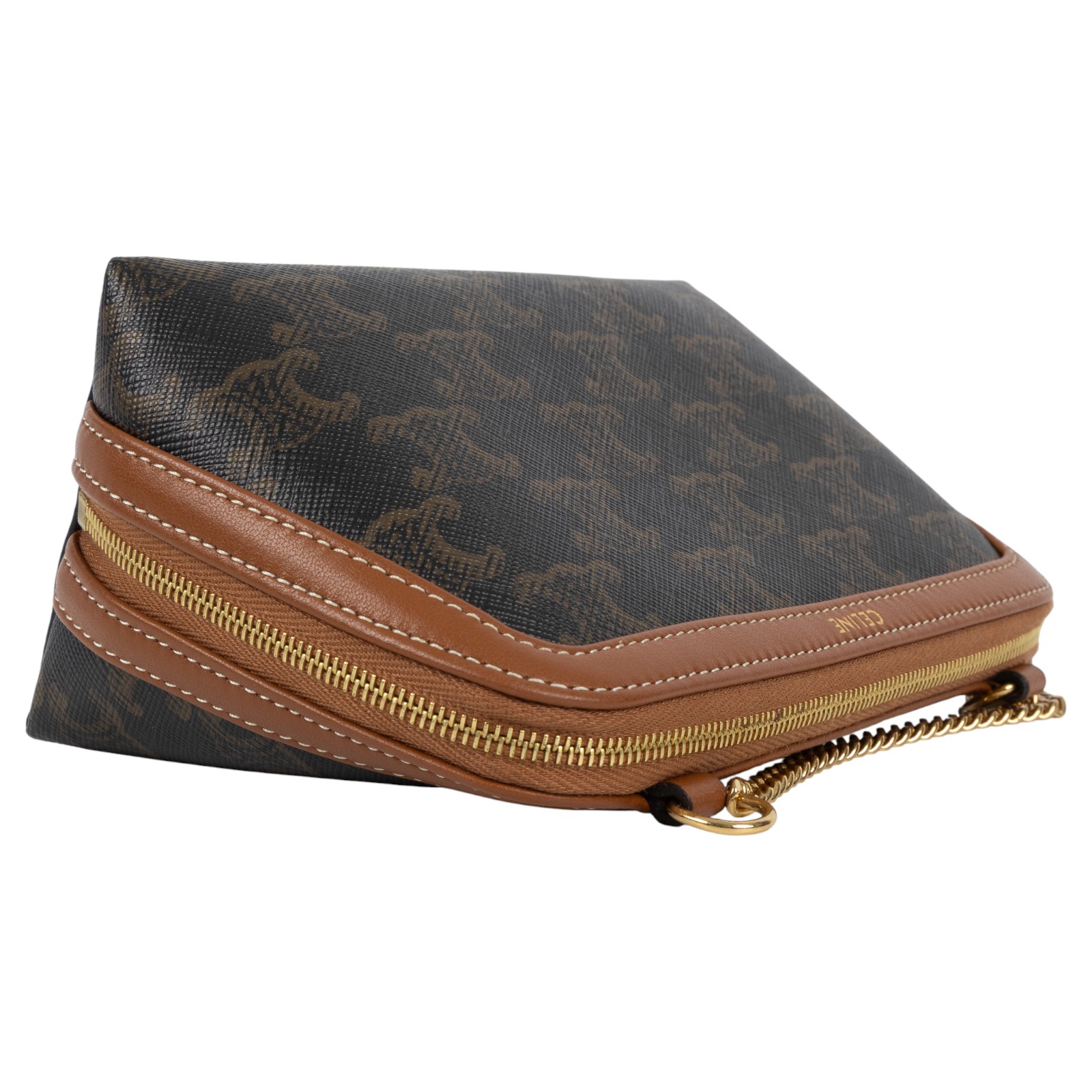 思琳 CELINE 標誌印花飾鍊 手提包 10E382CBX 棕凱旋金鍊包 原廠盒子/防塵袋