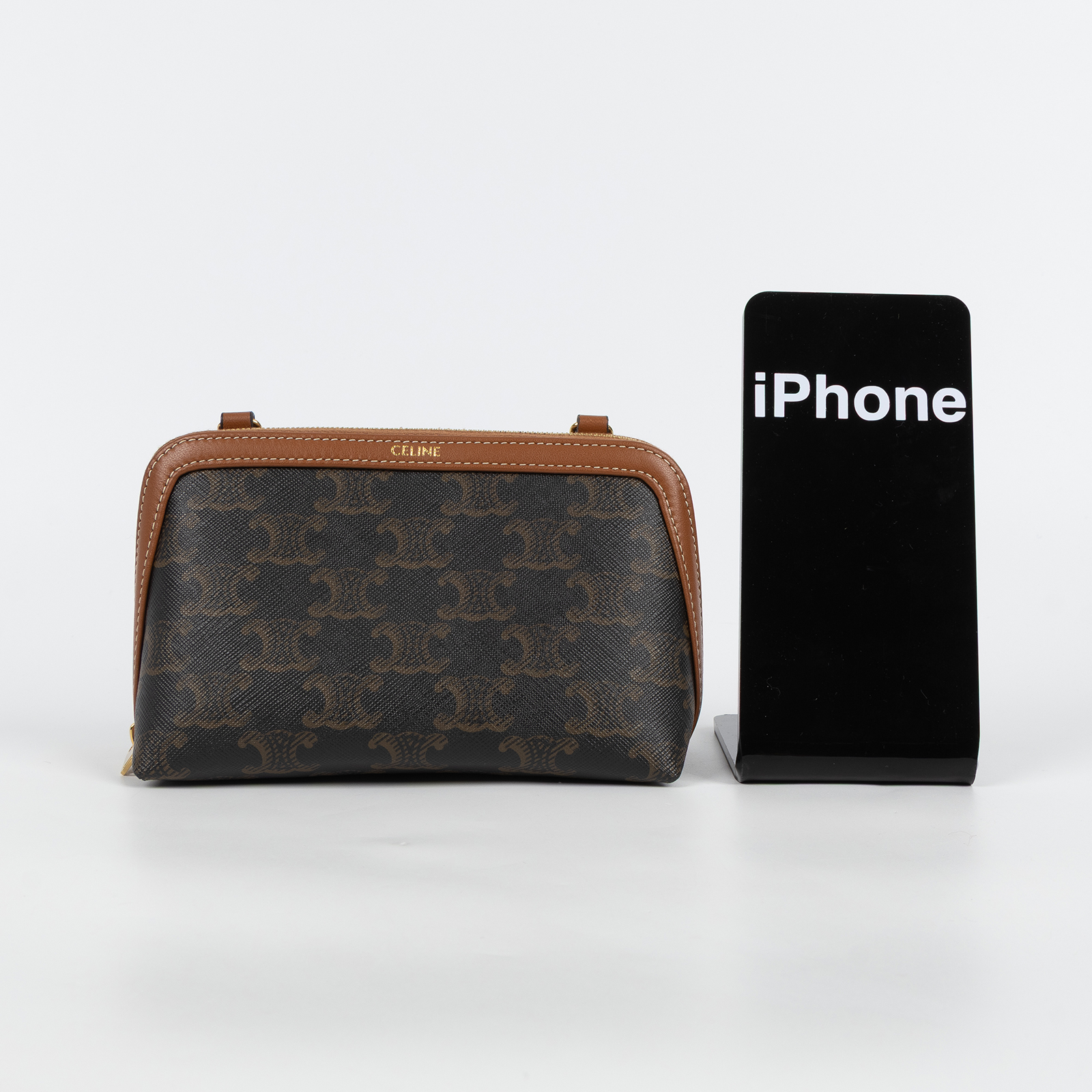 思琳 CELINE 標誌印花飾鍊 手提包 10E382CBX 棕凱旋金鍊包 原廠盒子/防塵袋