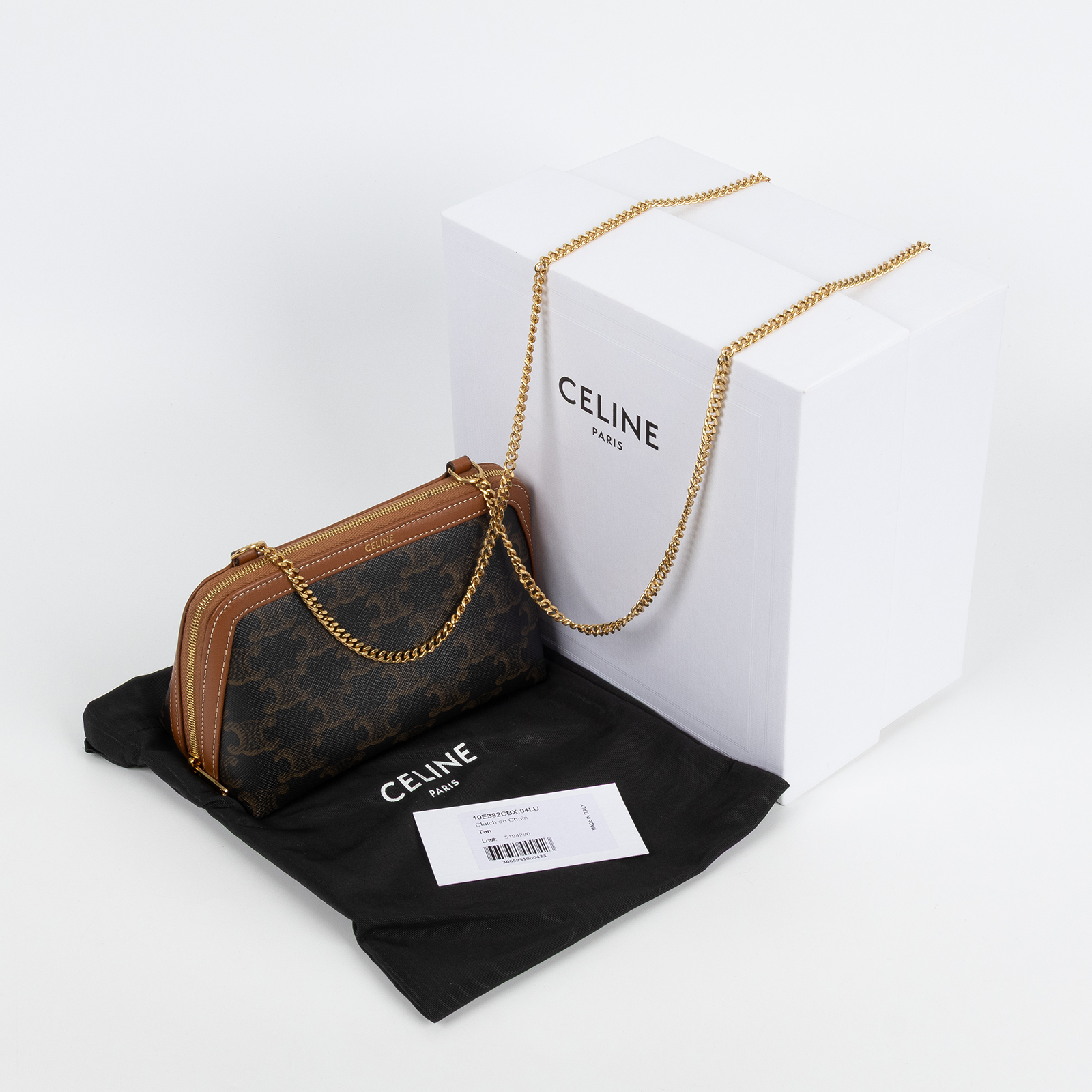 思琳 CELINE 標誌印花飾鍊 手提包 10E382CBX 棕凱旋金鍊包 原廠盒子/防塵袋