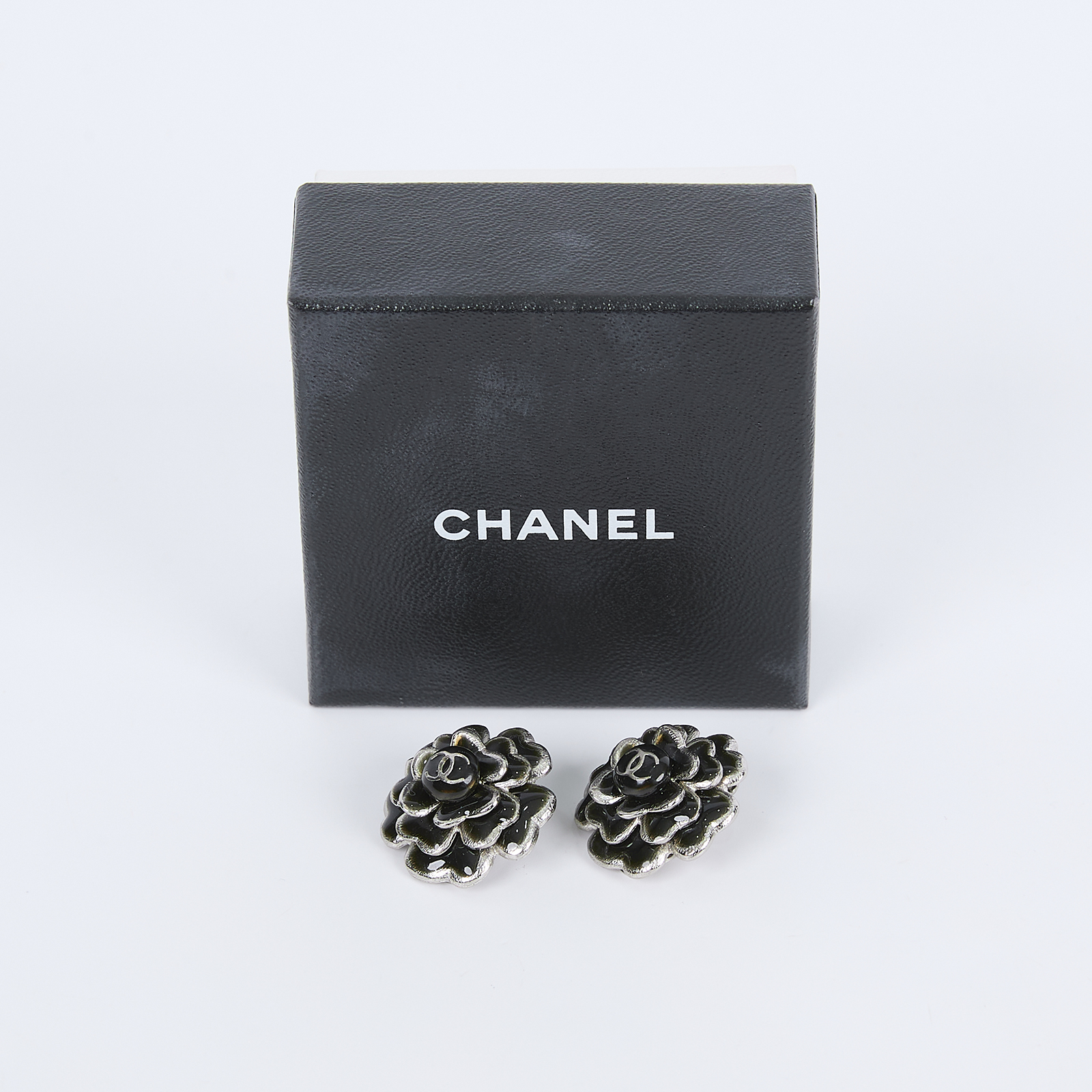 香奈兒 CHANEL CC LOGO 耳環 耳釘 03C 黑山茶花耳環 原廠盒子