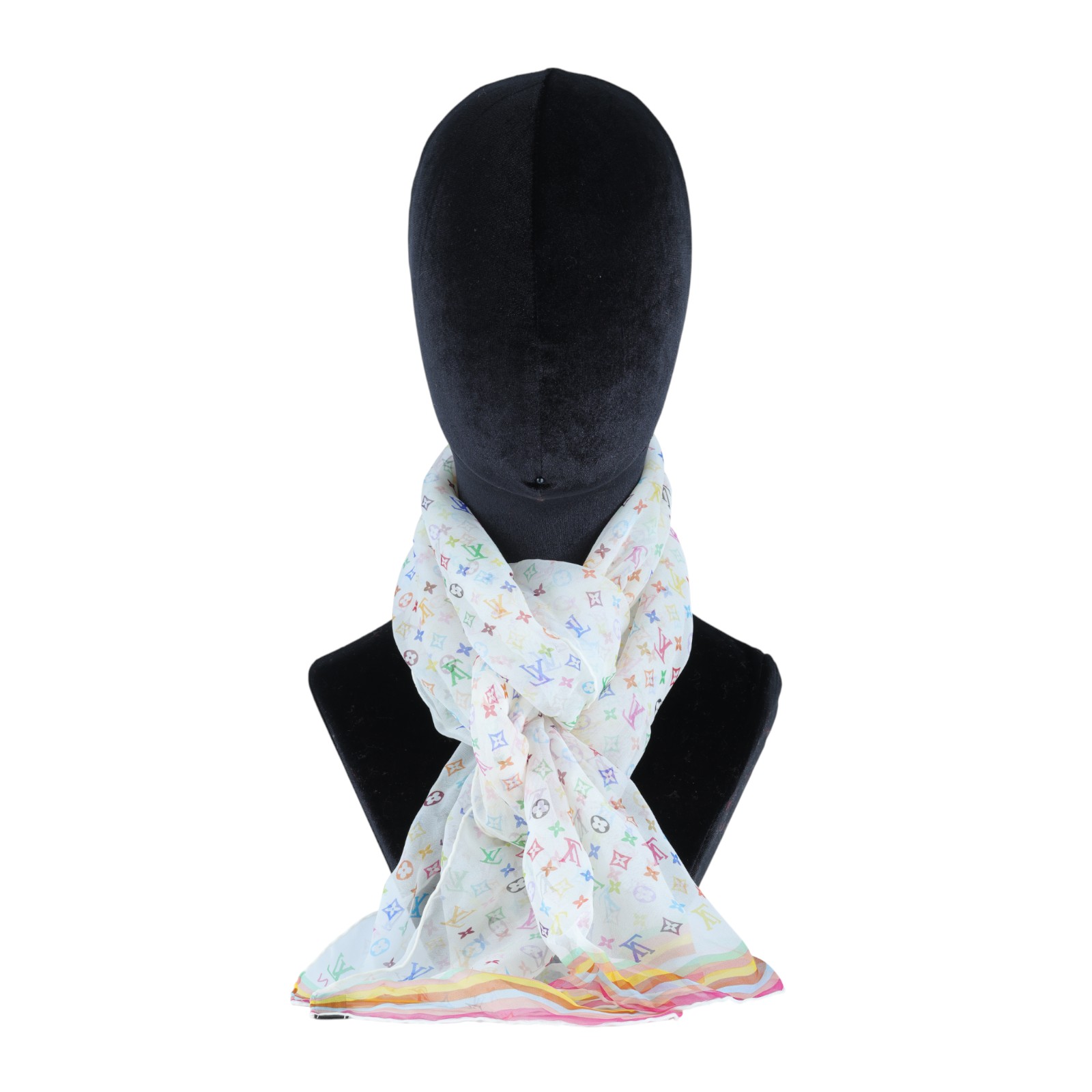 路易威登 LOUIS VUITTON LV x 村上隆 Multicolor Monogram 圍巾 絲巾  白彩絲巾 無附屬品