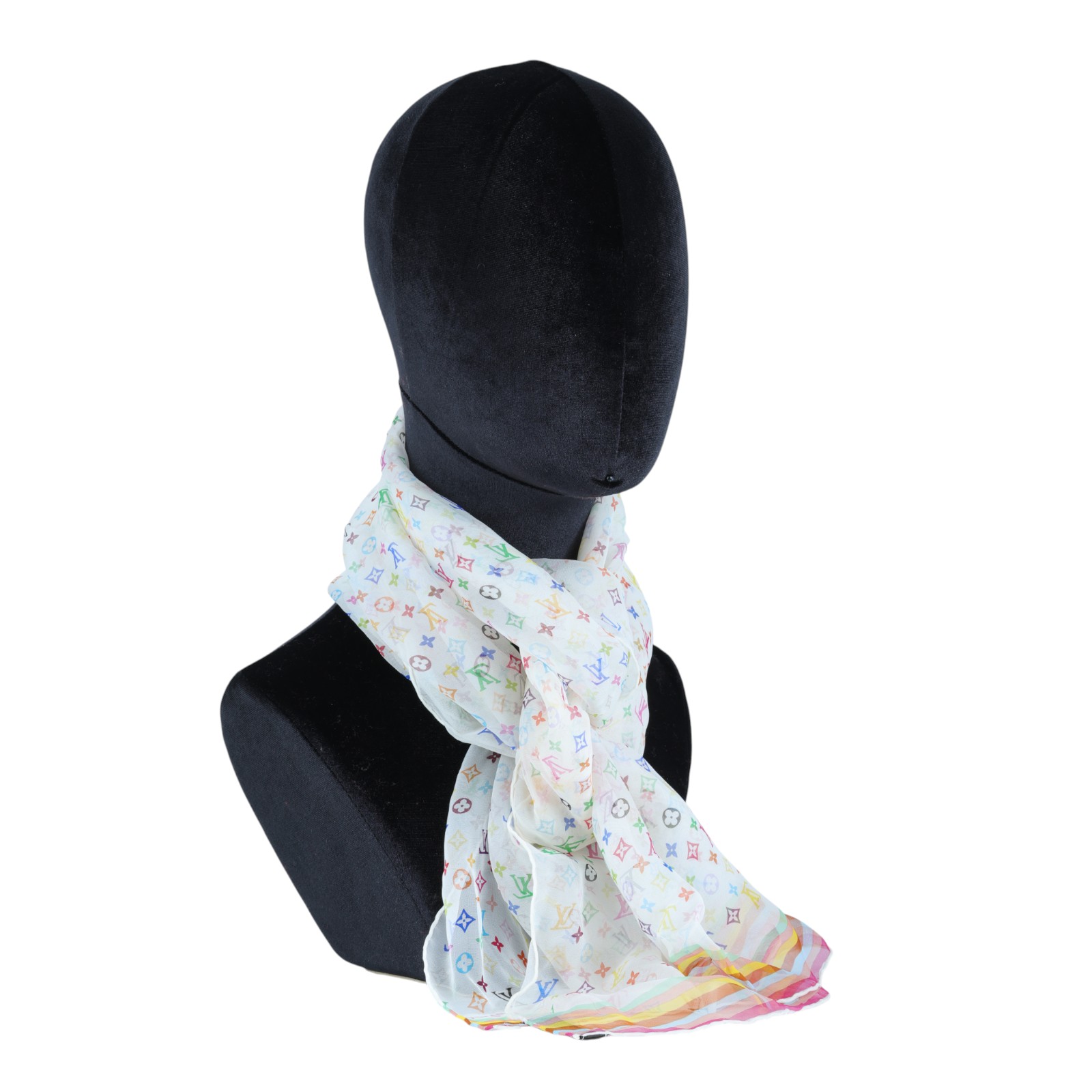 路易威登 LOUIS VUITTON LV x 村上隆 Multicolor Monogram 圍巾 絲巾  白彩絲巾 無附屬品