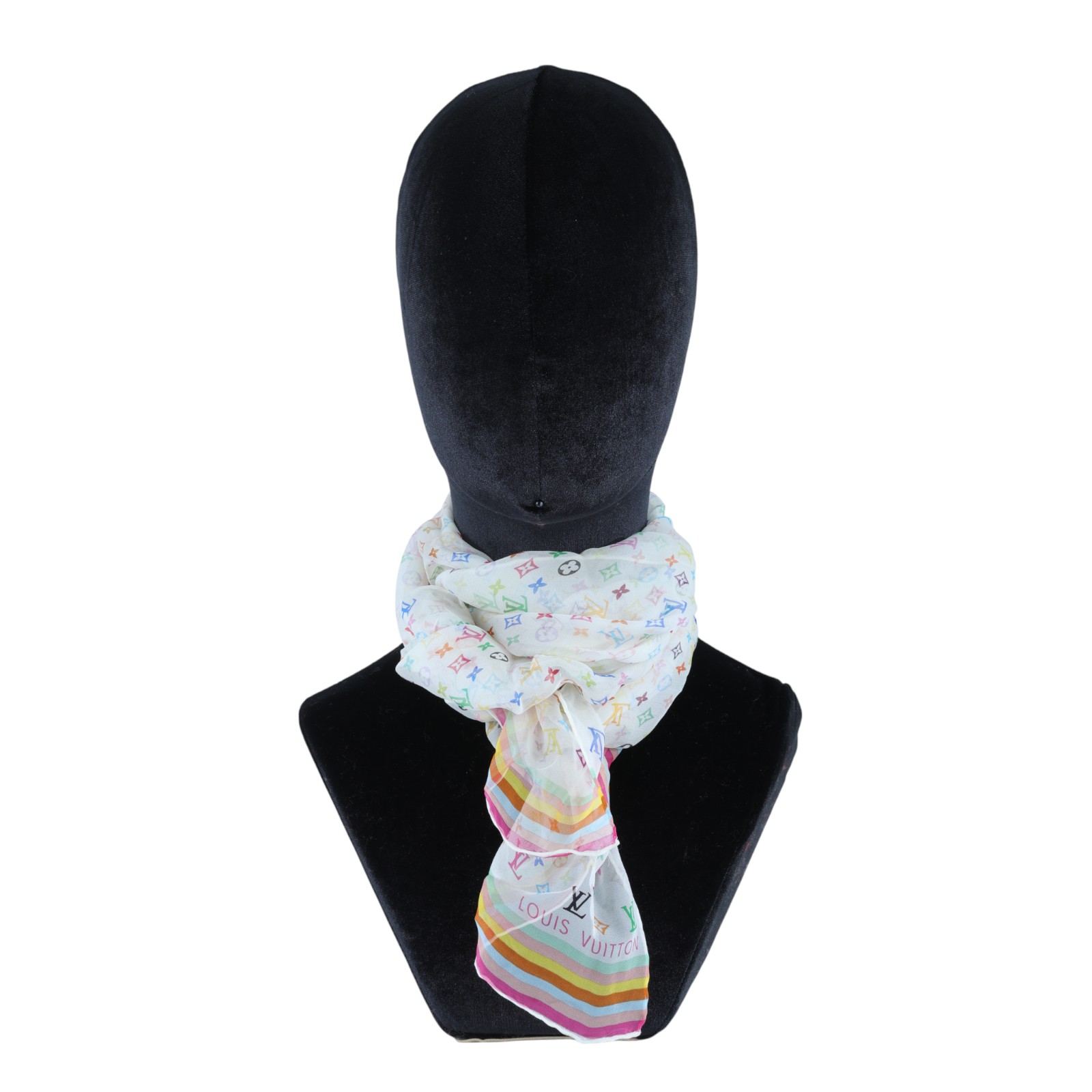路易威登 LOUIS VUITTON LV x 村上隆 Multicolor Monogram 圍巾 絲巾  白彩絲巾 無附屬品