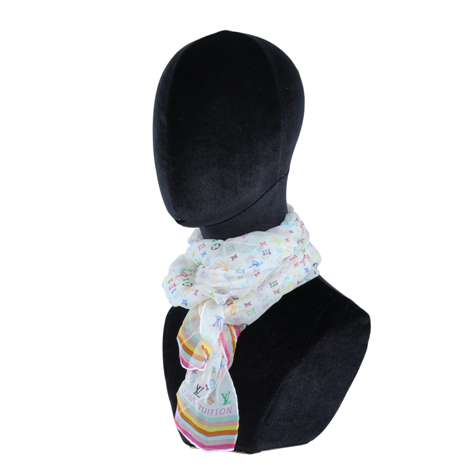 路易威登 LOUIS VUITTON LV x 村上隆 Multicolor Monogram 圍巾 絲巾  白彩絲巾 無附屬品