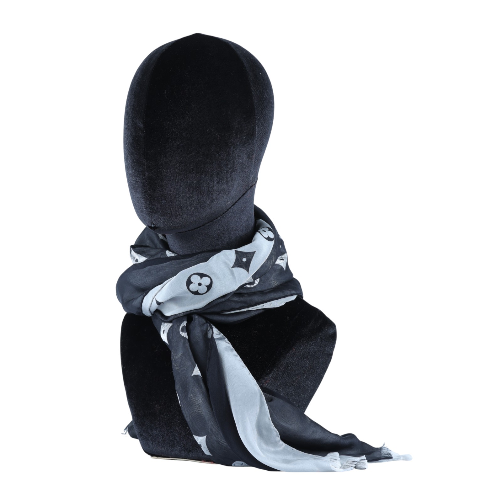 路易威登 LOUIS VUITTON 老花 披肩 圍巾 絲巾 M71745 黑老花絲巾 無附屬品