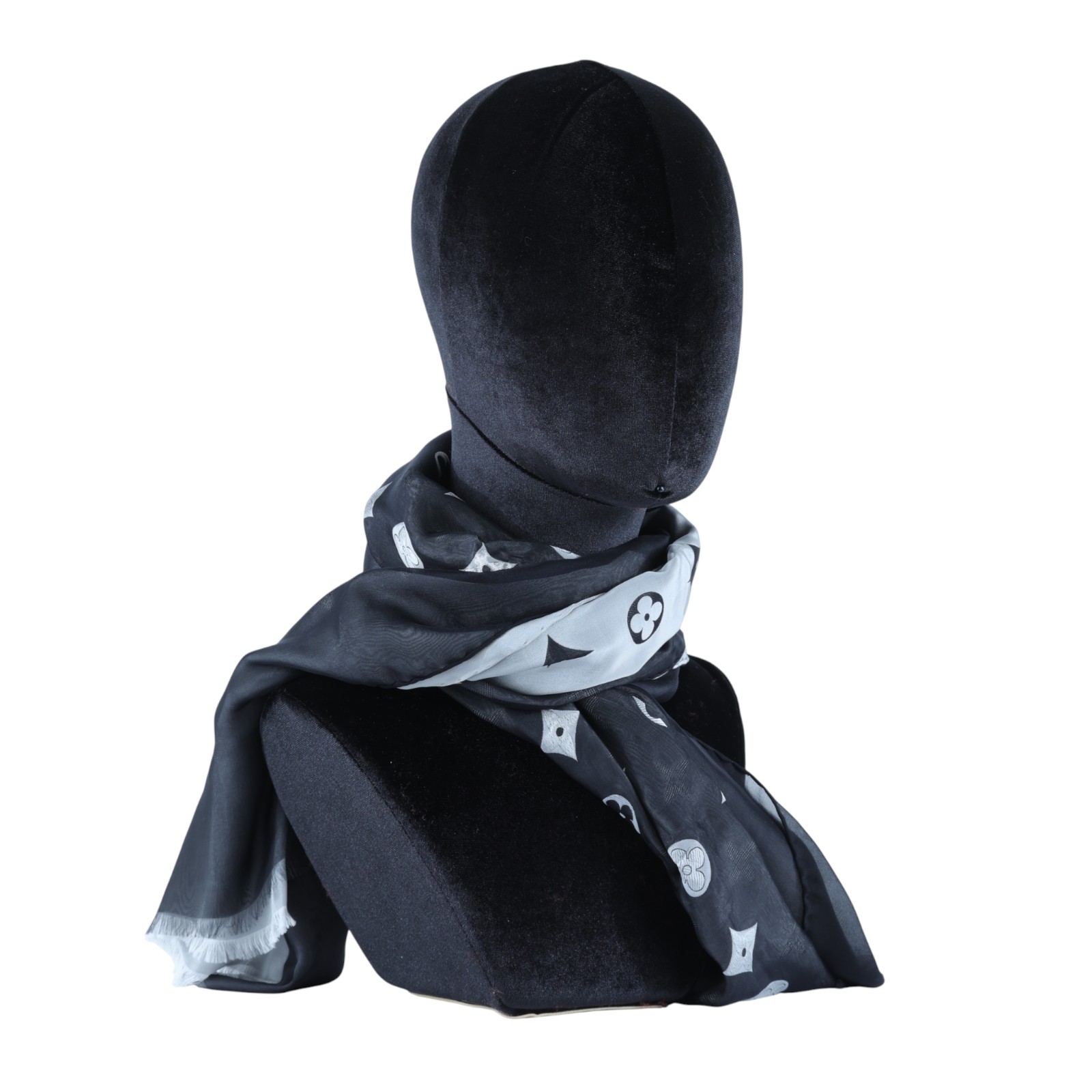 路易威登 LOUIS VUITTON 老花 披肩 圍巾 絲巾 M71745 黑老花絲巾 無附屬品